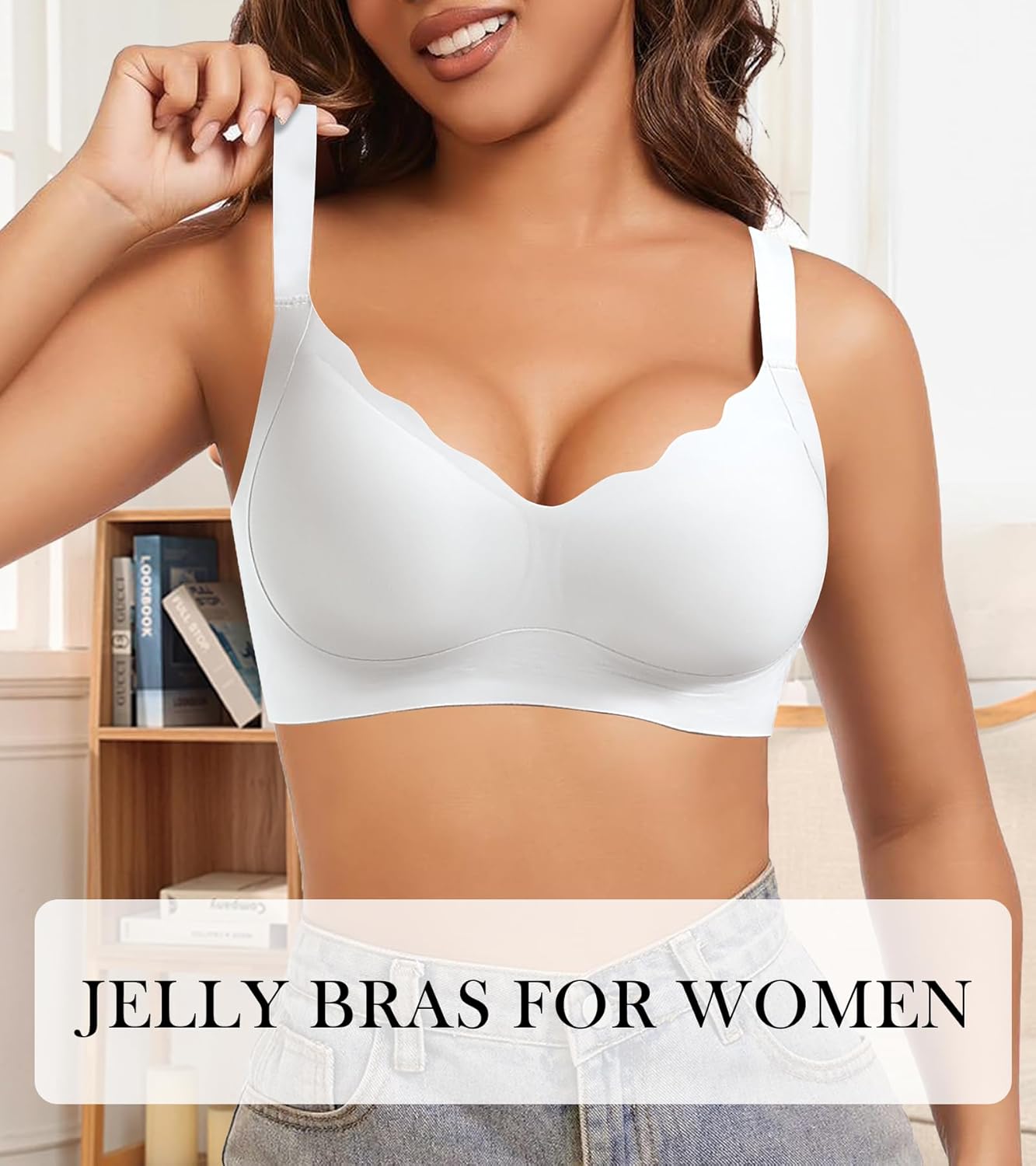 Seamless Bras for Women, Wireless Scalloped V-Neck Push Up Full Coverage Bra, Comfort Everyday Tshirt Bralette - Image 6