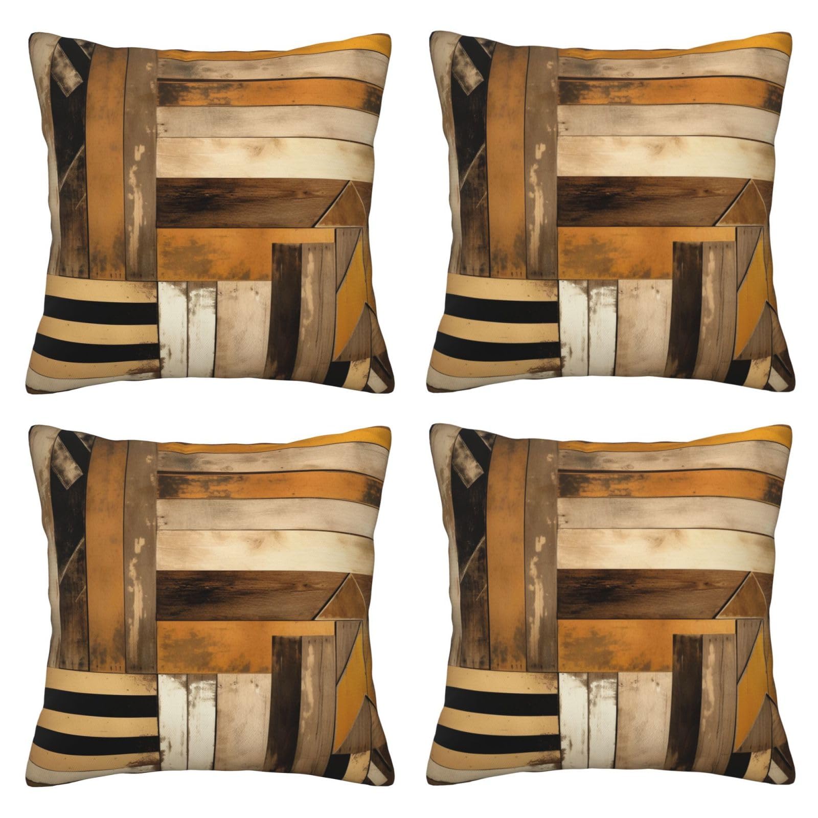 Rustic Wooden Throw Pillow Cases 4 Pack Square Pillowcases Super Soft Pillow Protectors With Zipper for Couch Livingroom Sofa Bed Office Car,40x40 CM