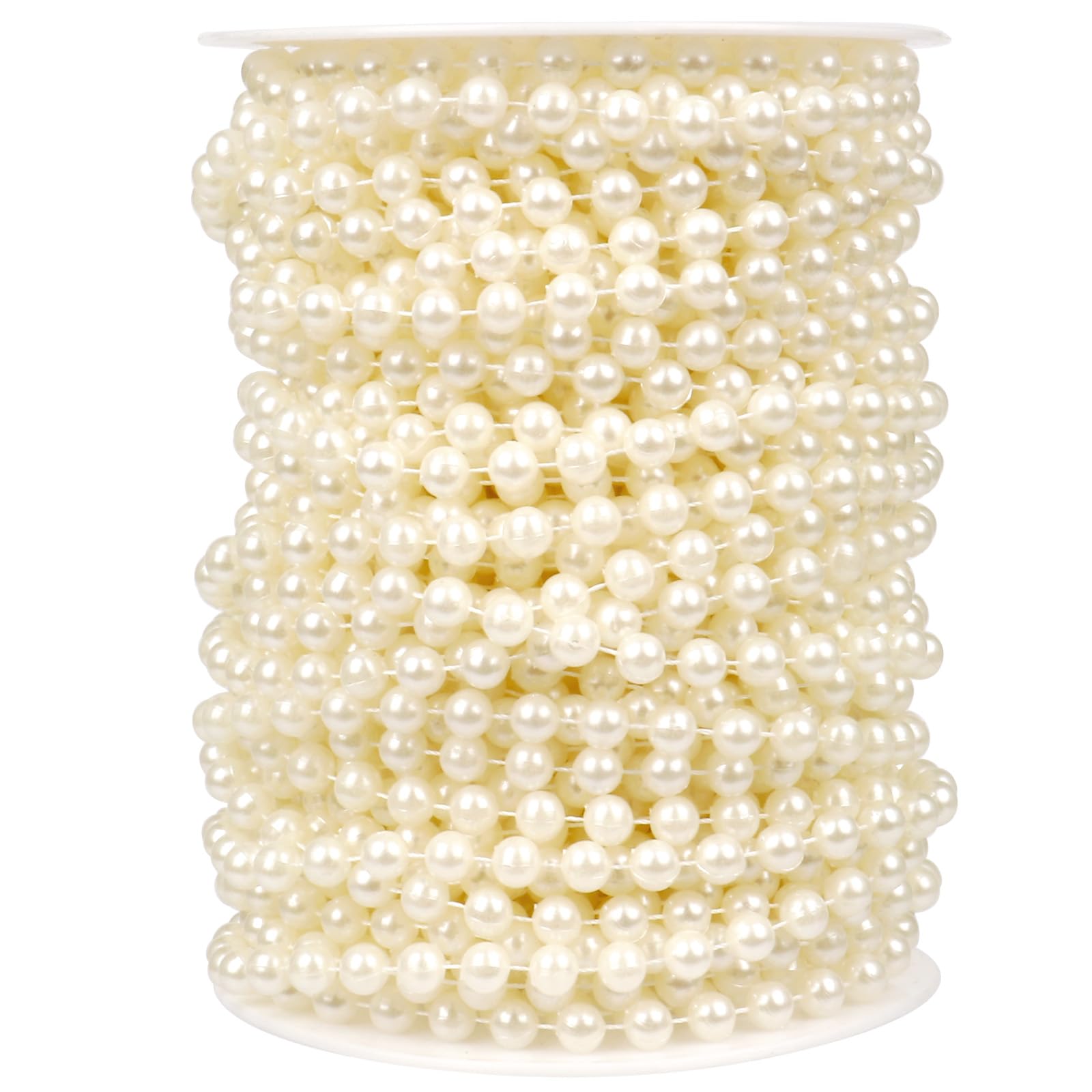 [76.7 Feet] Pearl Beads Garland, 6MM 25.5 Yards Faux Pearl Beads String Roll Bulk for DIY Craft Wedding Party Christmas Tree Decoration