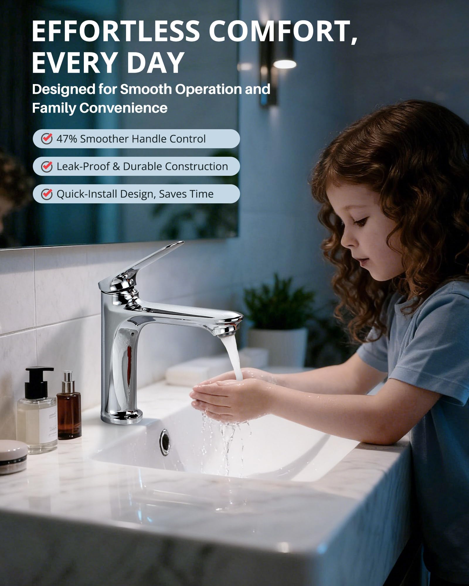 ARCORA Grifos de Lavabo, Grifo de Baño, Grifería con Salida de Agua Fría y Caliente Regulable, con Aireador Extraíble y Cartucho Cerámico, para Lavabos de Baño, Cromo