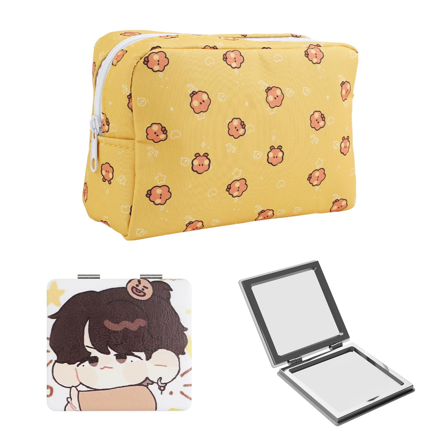 G-AhoraBangtan Boys SUGA Makeup Bag with with Mirror Korean Group Army Cosmetic Bag Portable Travel Cosmetics Bag Bangtan Boys Storage Case Gift for Women（MUB SUGA）