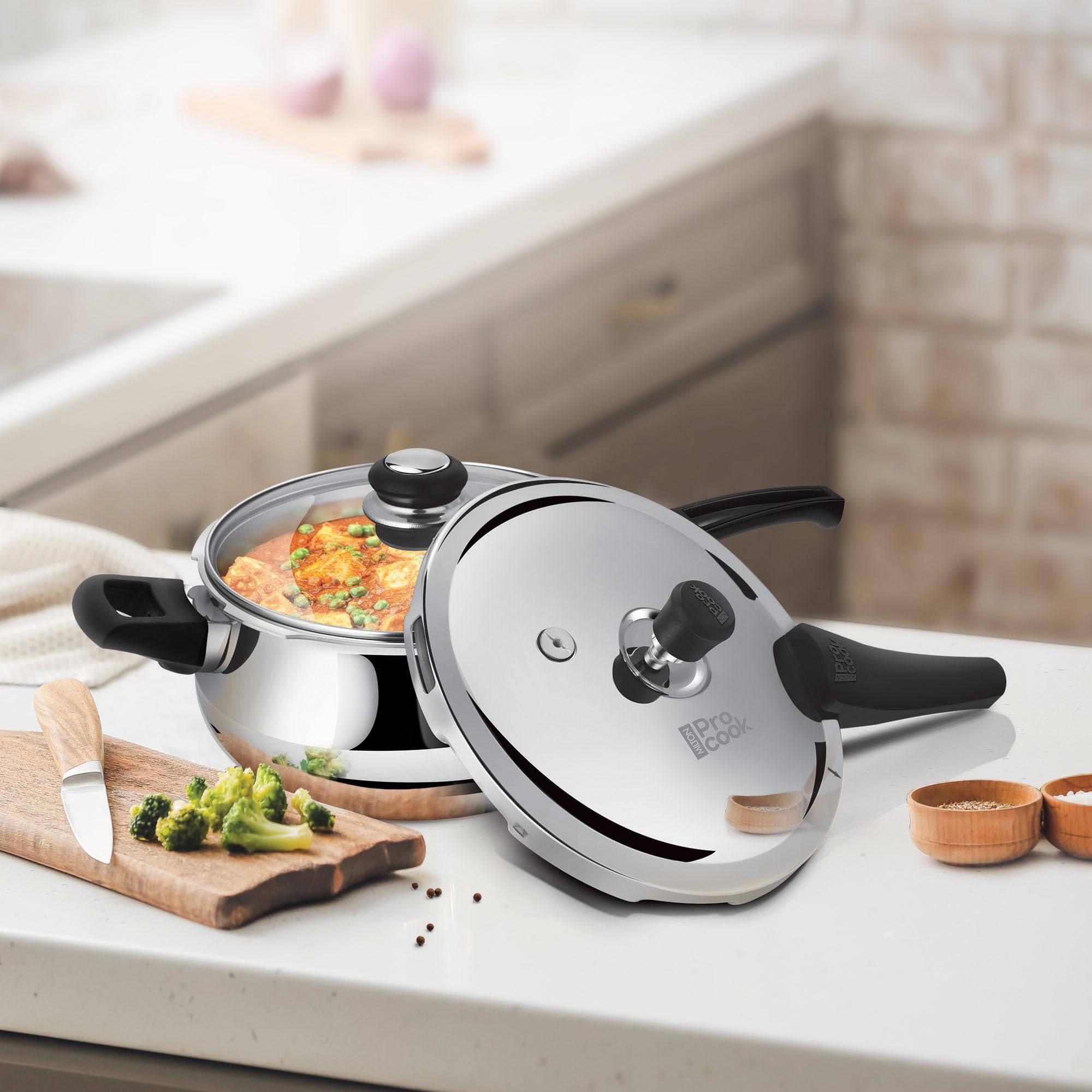 Milton Pro Cook Induction Cookware & Gas Stove Friendly Triply Stainless Steel Curve Pressure Cooker 1.5 Litre With Dual Lid | Outer Lid & Glass Lid | Gasket Release System | 5 Year Warranty | Silver — Amazon image 3