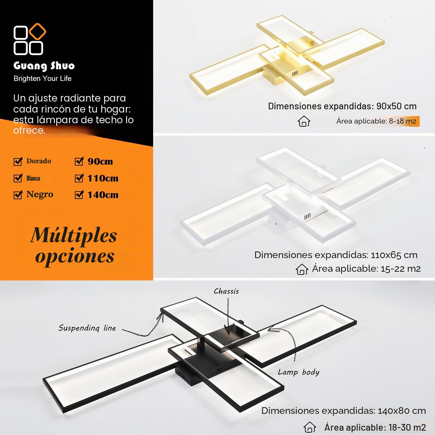 Lámpara de Techo Led Regulable, Lampara Techo Dormitorio Moderna Gold Plafón LED Techo de Acrílico para Sala de Estar Dormitorio Cocina, Diámetro 3000-6500K