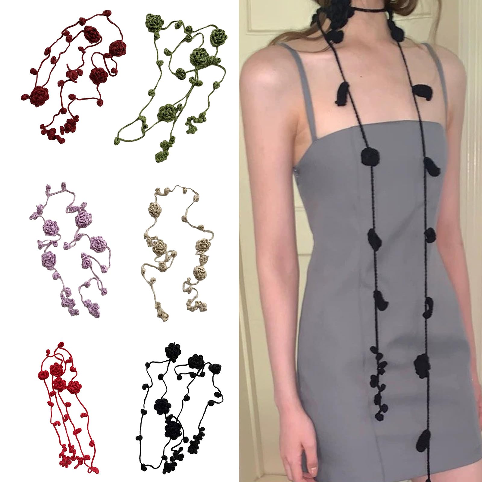 WEISUYUUS Retros Styles Fashion Scarves Handmade Knitted Neckerchief Flower Women Scarf for Vintage Fashion Enthusiasts