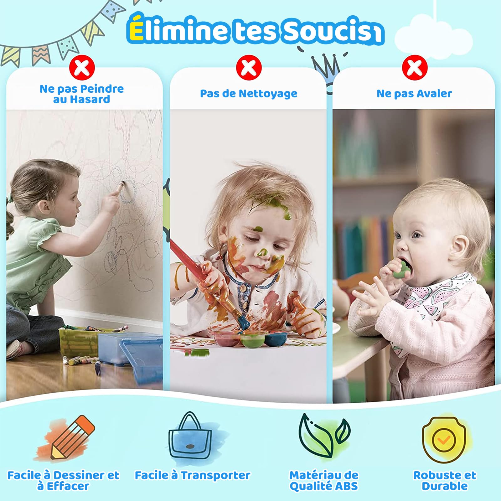 Kikidex Jouet pour Tout-Petit âgé de 1-3 Ans, Tableau magnétique, Jouet pour Fille de 1-2 Ans, Tableau à Peindre Magique Jouet éducatif pour bébé et Enfant de 1, 2, 3 Ans - Bébé Bleu