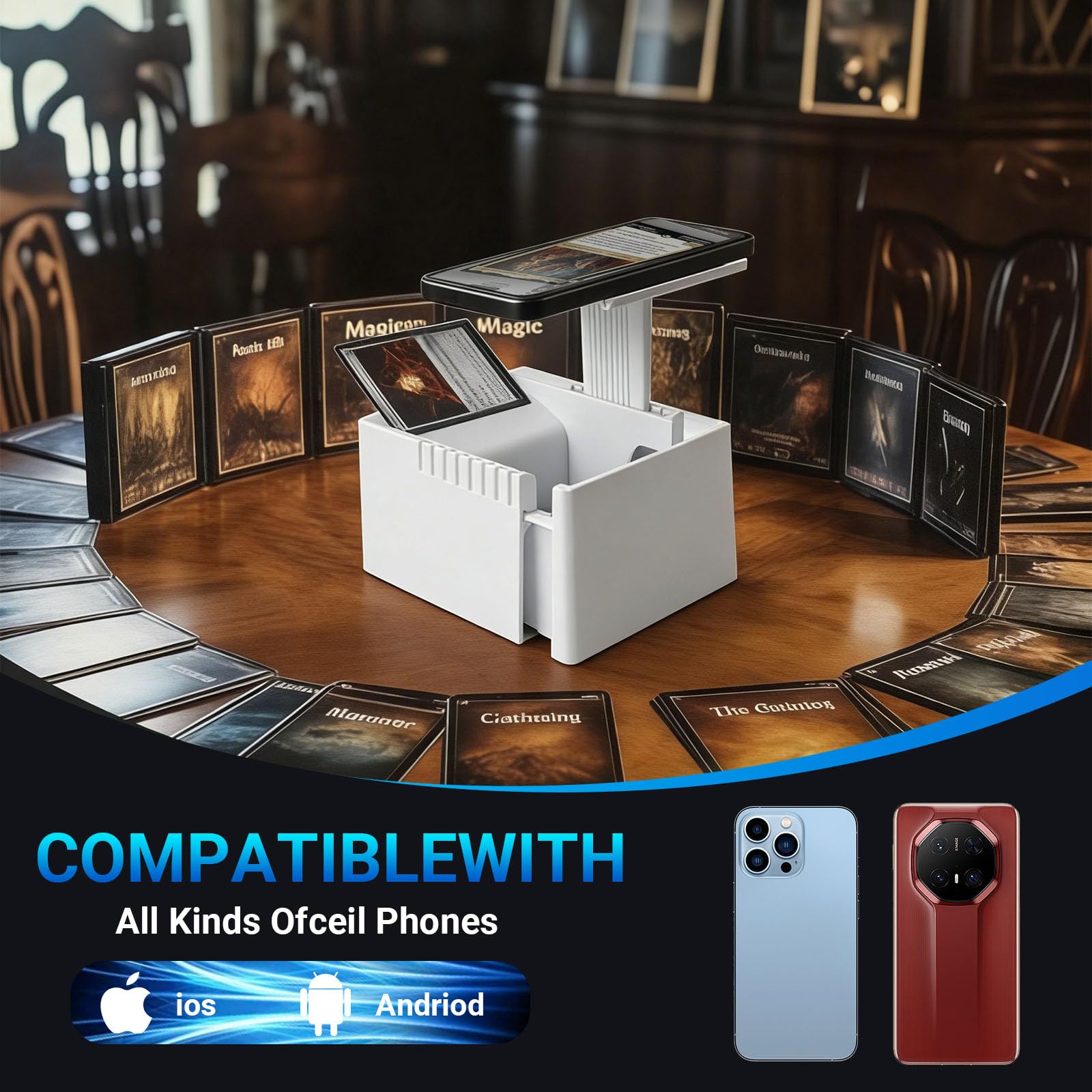 Soporte para escáner de tarjetas de intercambio, MTG y TCG con luz LED y base magnética, escaneo rápido y comprobación de precios, tarjetas coleccionables sin manga