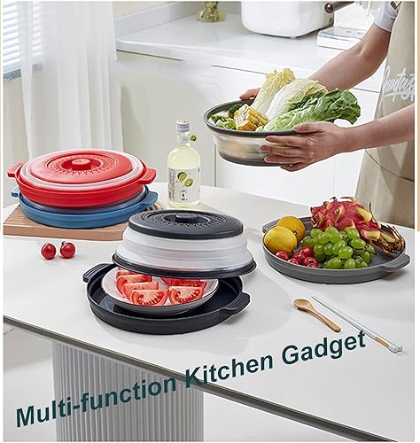 Miniatura 6 de Cubierta de salpicaduras para microondas con base antiquemaduras, ventilada para evitar quemaduras, tapa de protección plegable, colador de frutas y