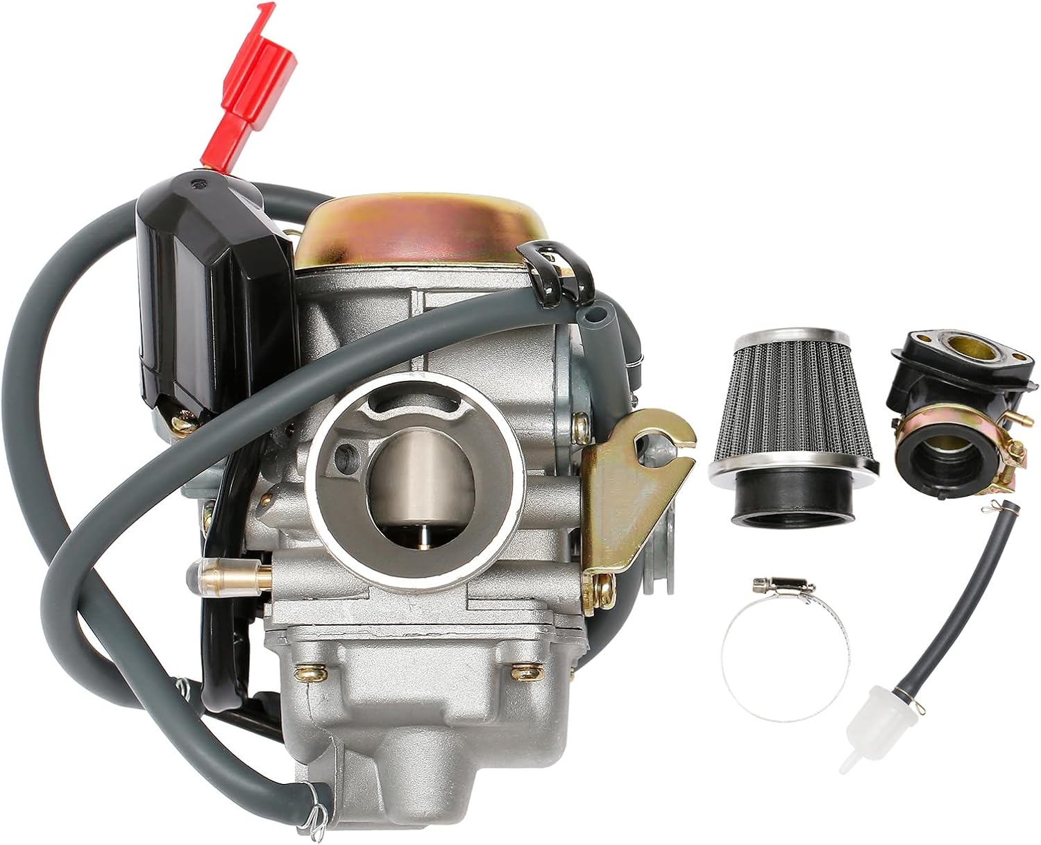 PD24J Carburetor, Compatible with 4-Stroke Engines GY6 125cc 150cc 152QMJ 157QMI ATV Quad Bike 4 Wheeler Dune Buggy Go Kart Moped Scooter Manifold Intake 24mm Carb