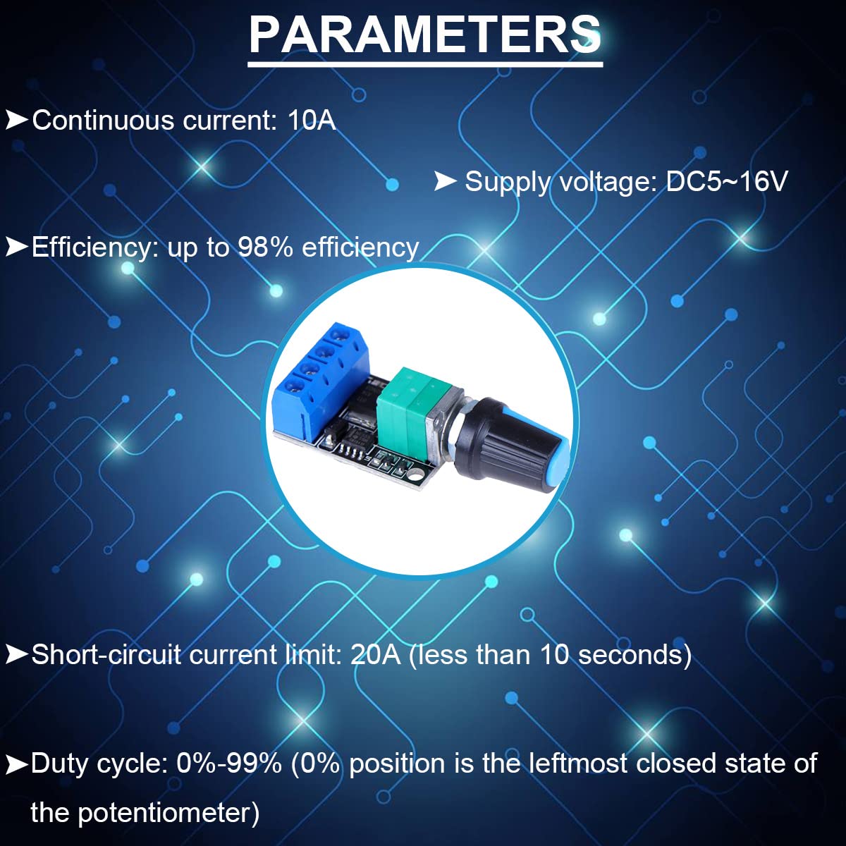 2PCS Mini modulo regolatore di velocità PWM DC Motor Governor 5V-16V 12V Interruttore di controllo della velocità 10A Funzione interruttore Dimmer LED con cavo 24AWG