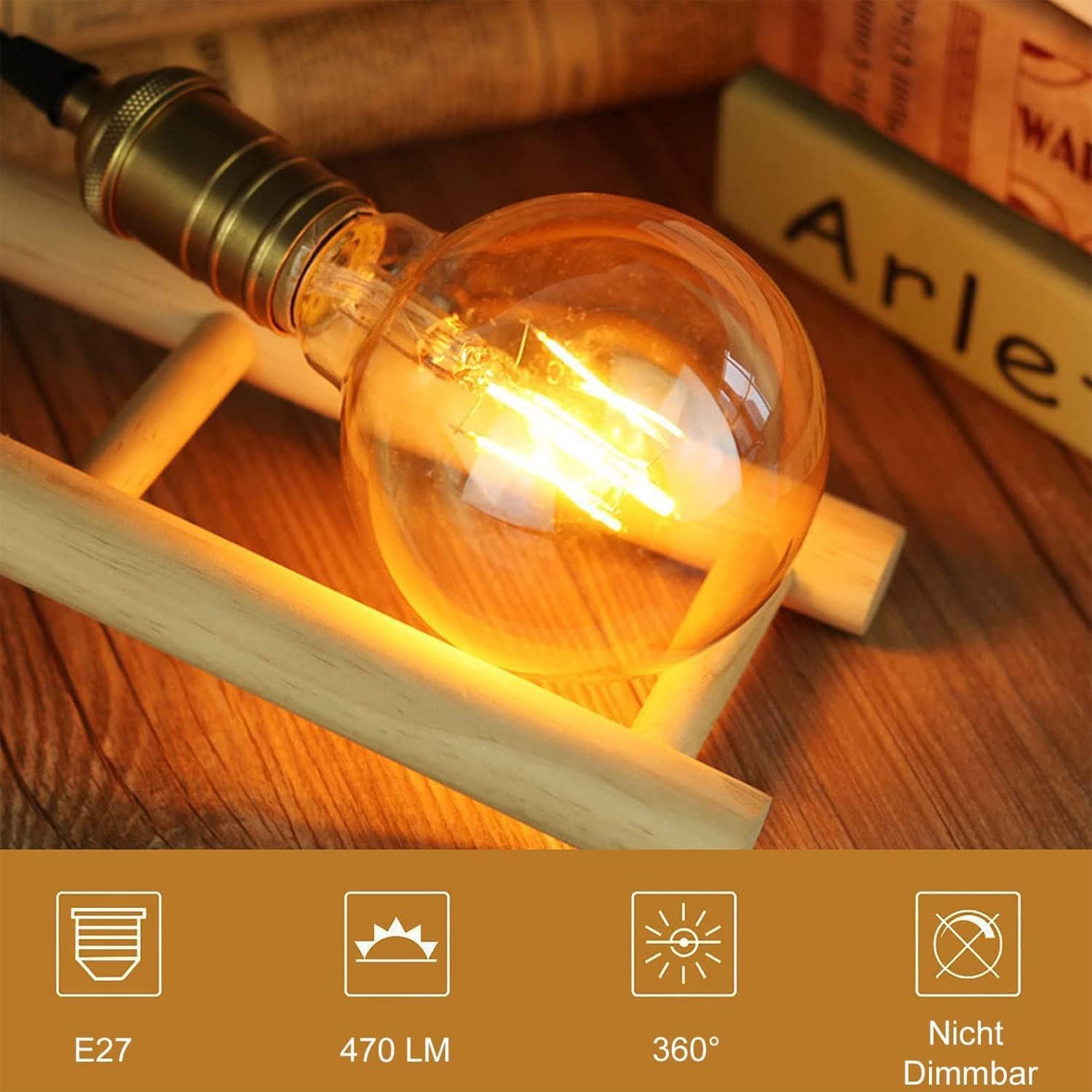 Edison Vintage Glühbirne, Edison LED Lampe Warmweiß E27 4W 2700K Retro Glühbirne Vintage Antike Glühbirne 470 Lumen Ideal für Nostalgie und Retro Beleuchtung im Familie Hotel Bar usw - 6 Stück
