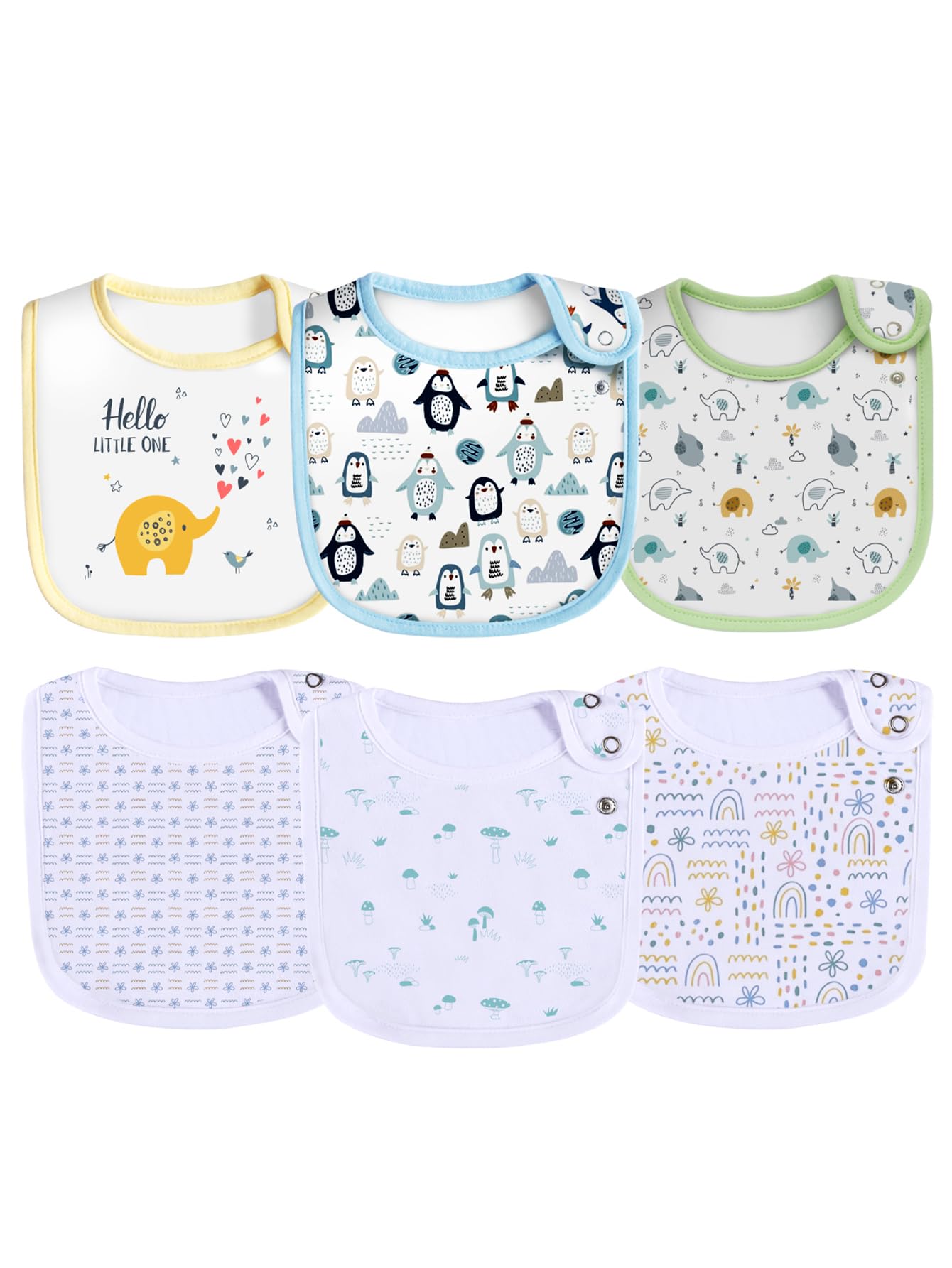 Maiwa 6 Pack Waterproof Cotton Baby Bibs with Snaps for baby boys girls teething drooling and feeding
