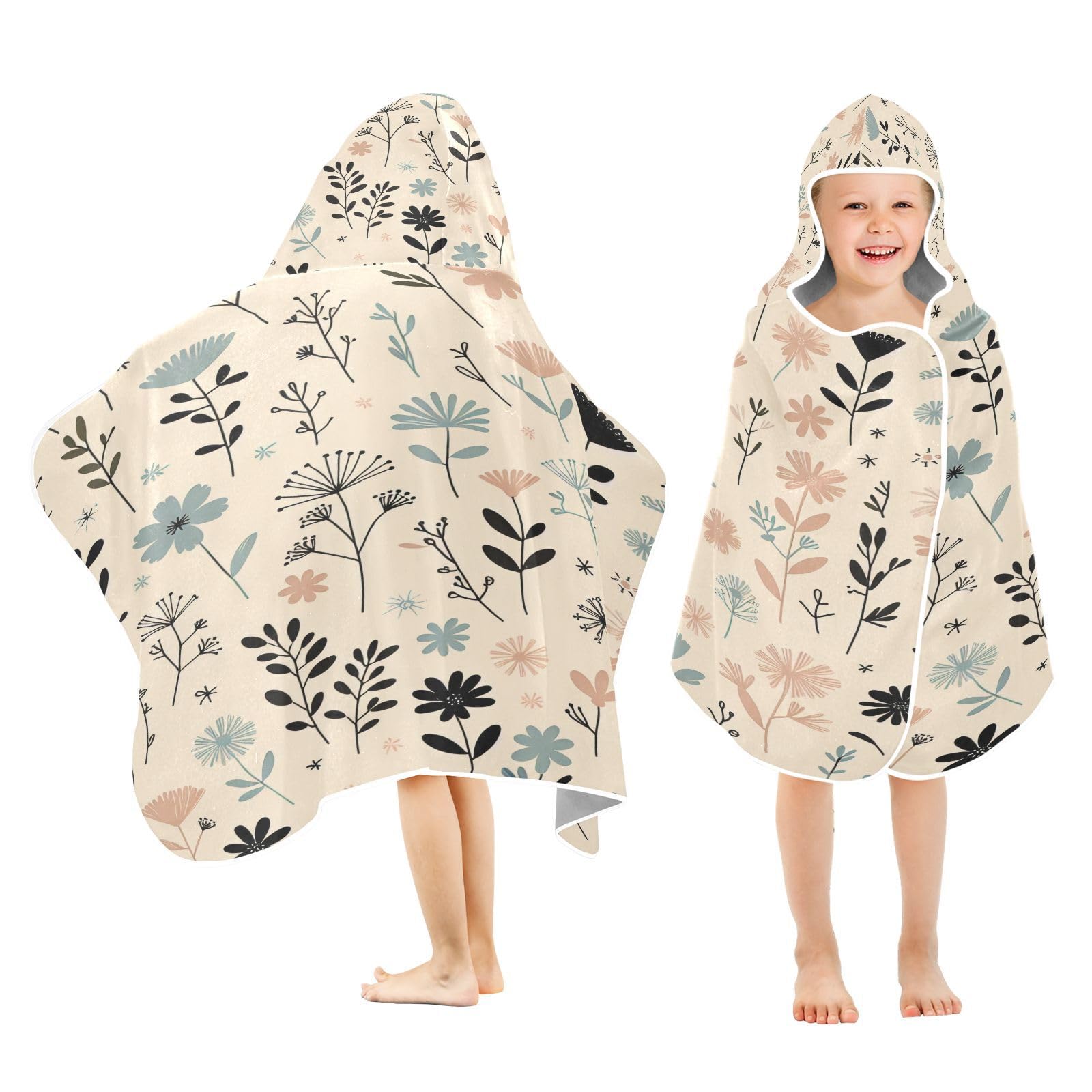 Kigai Flower Leaves Hooded Beach Towel for Kids Soft Absorbent Quick Dry Bath Towel with Hood Lightweight Toddler Shower Pool Bath Wrap for Boys Girls