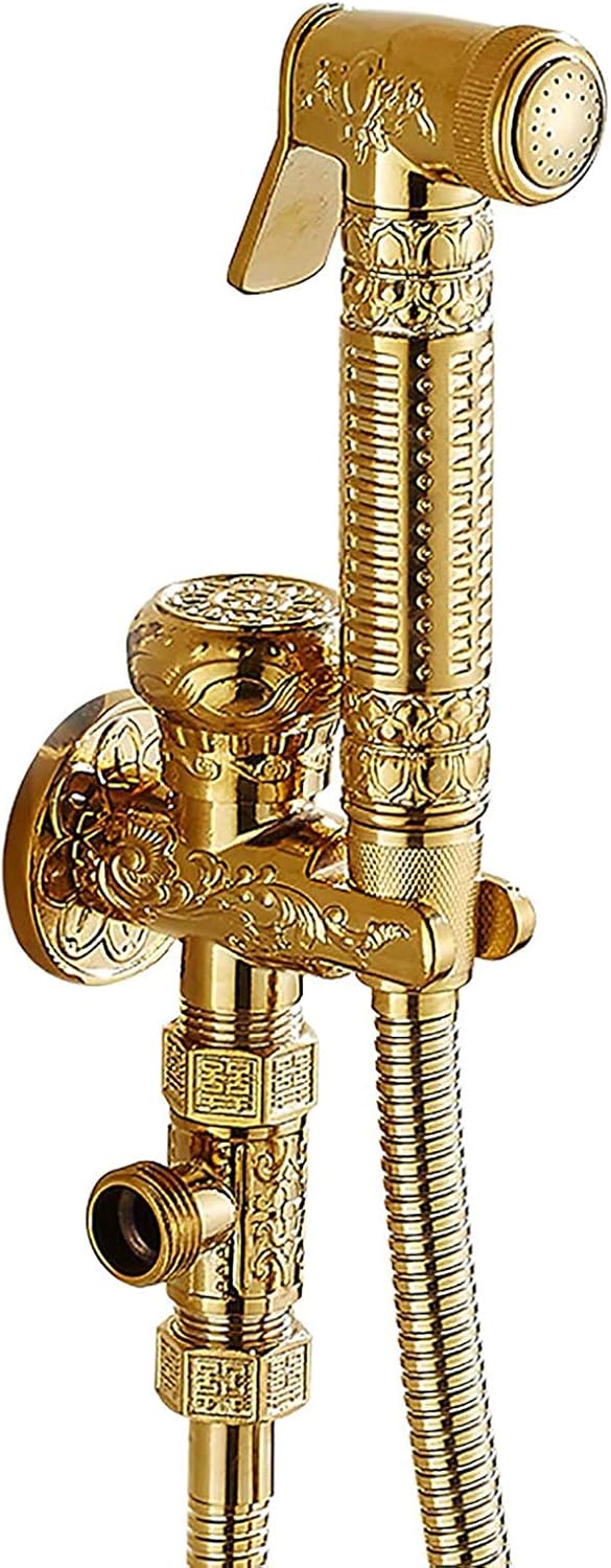 Handheld Bidet Sprayer for Toilet with Single Cold Water, Retro Bathroom Cloth Diaper Sprayer Set Brass Gold Bidet Sprayer Kit with Stainless Steel Shower Hose for Pet Bathing