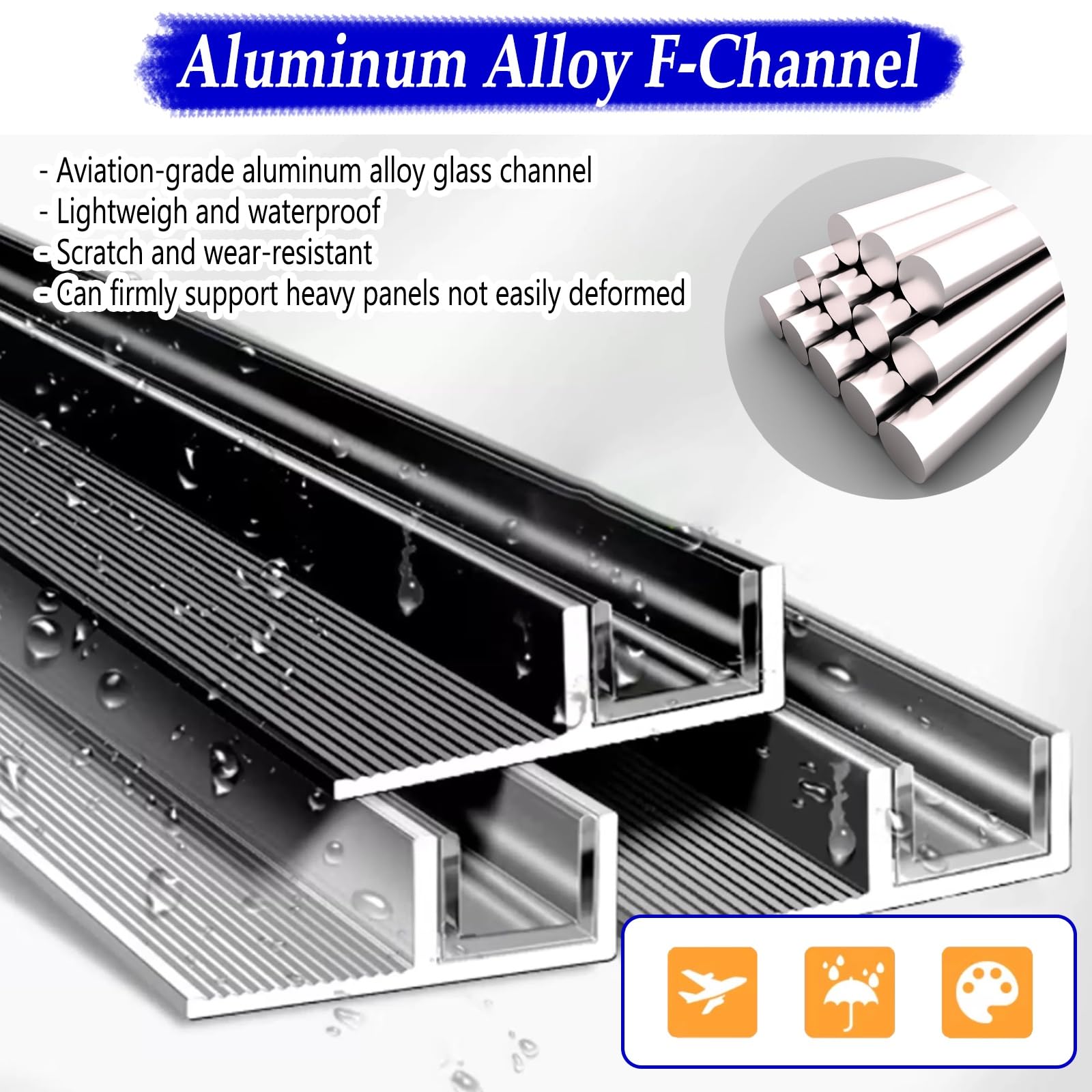 Dostosowywalny Stały Głęboki Tor Do Łazienki, Wpuszczany Stały Szklany Panel Prysznicowy Kanał F, Wytrzymały(W13.2mm(0.52in) L1.4m(55in))