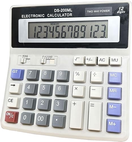 Calculadora de escritorio grande de 12 dígitos, calculadora básica de doble potencia, botón grande para oficina, negocios, hogar y escuela (gris).