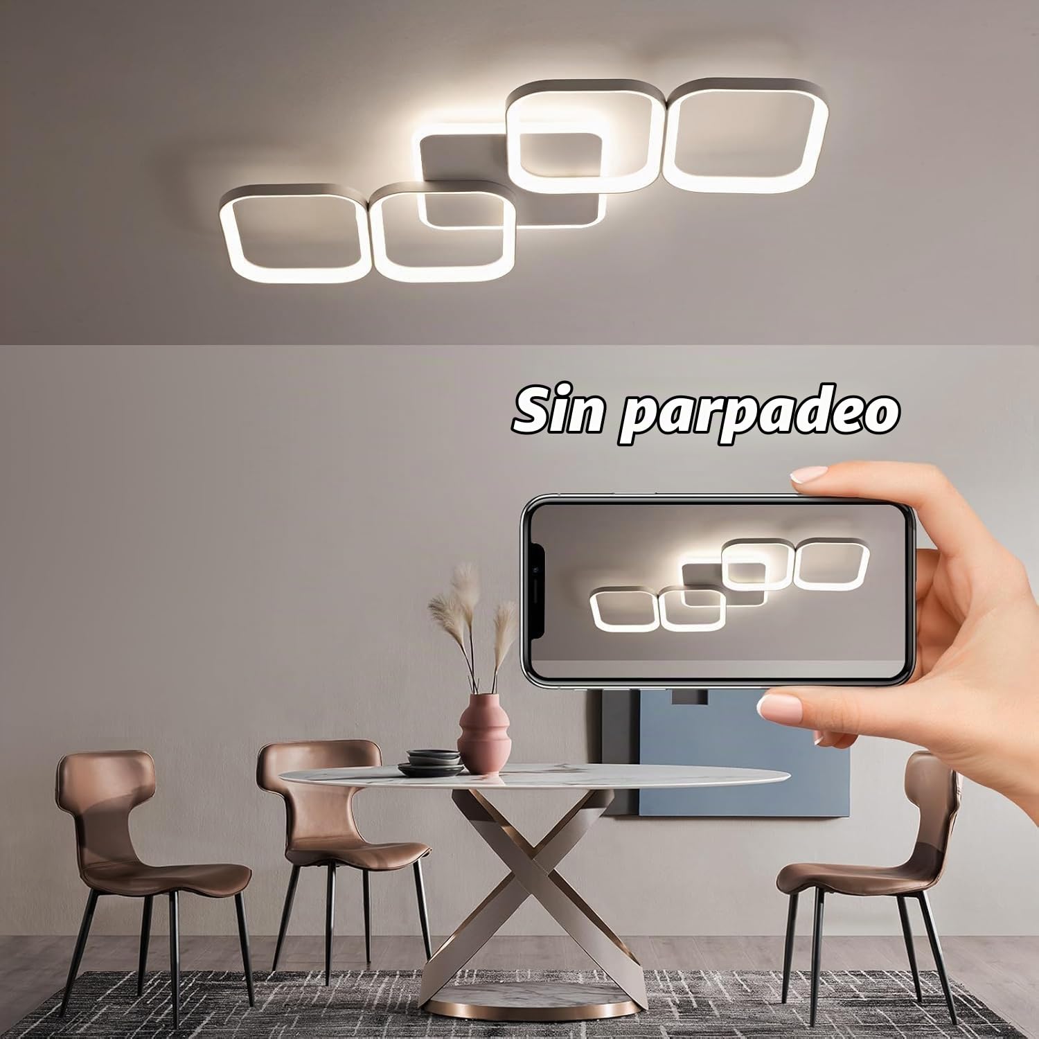 ANTENLICHT Plafon LED Techo Moderno 50W 5600LM, Lámpara de Techo Salon LED Regulable con Mando a Distancia 3000K-6500K, Luz de Techo para Salón Dormitorio, 78 * 48 * 5CM, Blanco