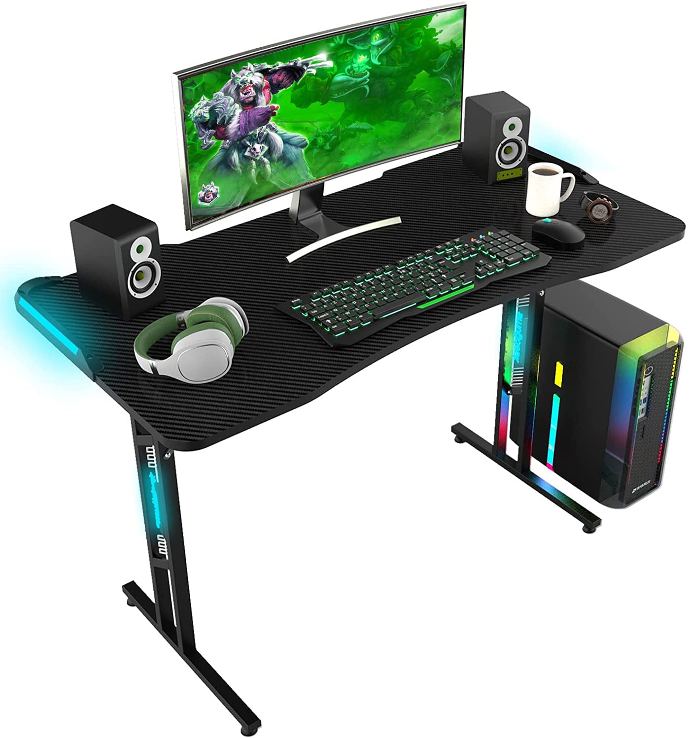 Buy SMUG Computer Desk, Gaming Desk with LED Lights, 47.24 Inch Home Office T Shaped Desk, Home