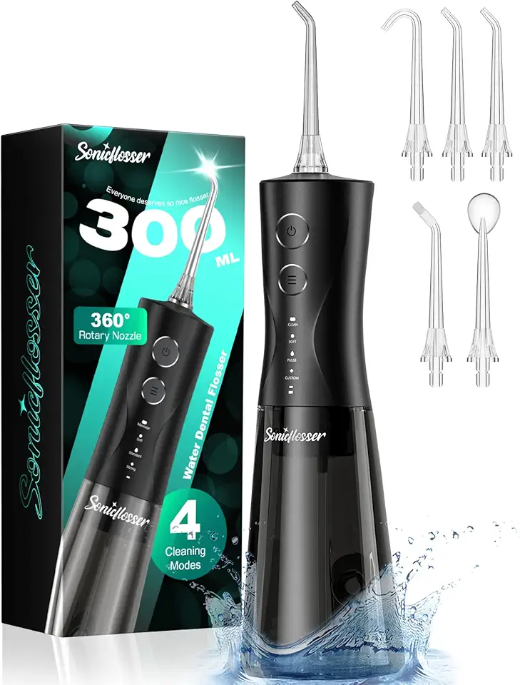 Portable Water Flosser for Teeth Pick - 4 Modes &amp; 5 Tips, 300ML Cordless Design for Home Travel, IPX7 Waterproof, Rechargeable for Ultimate Clean, Ideal for Sensitive Gums and Braces BPA-Free