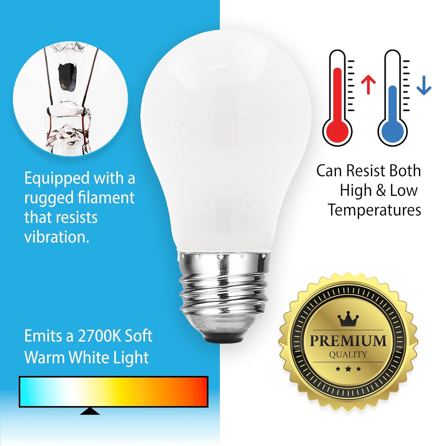 Mandala Crafts Frosted E26 A15 Incandescent 40w Appliance Light Bulbs – Pack of 6 40-Watt Refrigerator, Oven, Microwave, Stove Light Bulbs
