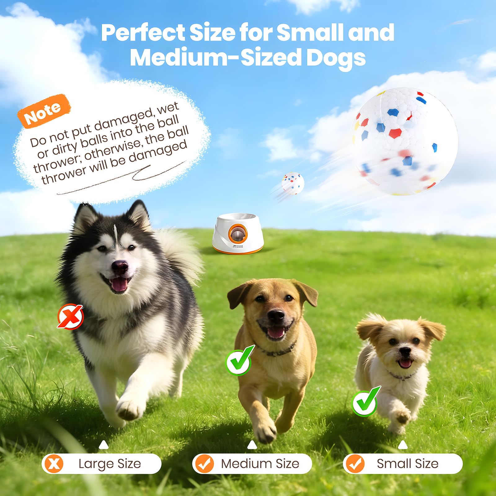 Lanceur balles automatique pour chien, Machine à lancer des balles avec 6 balles de tennis en E-TPU et 3 réglages de distance Jouet interactif pour chien (Distance de lancement : 6 à 14 mètres)