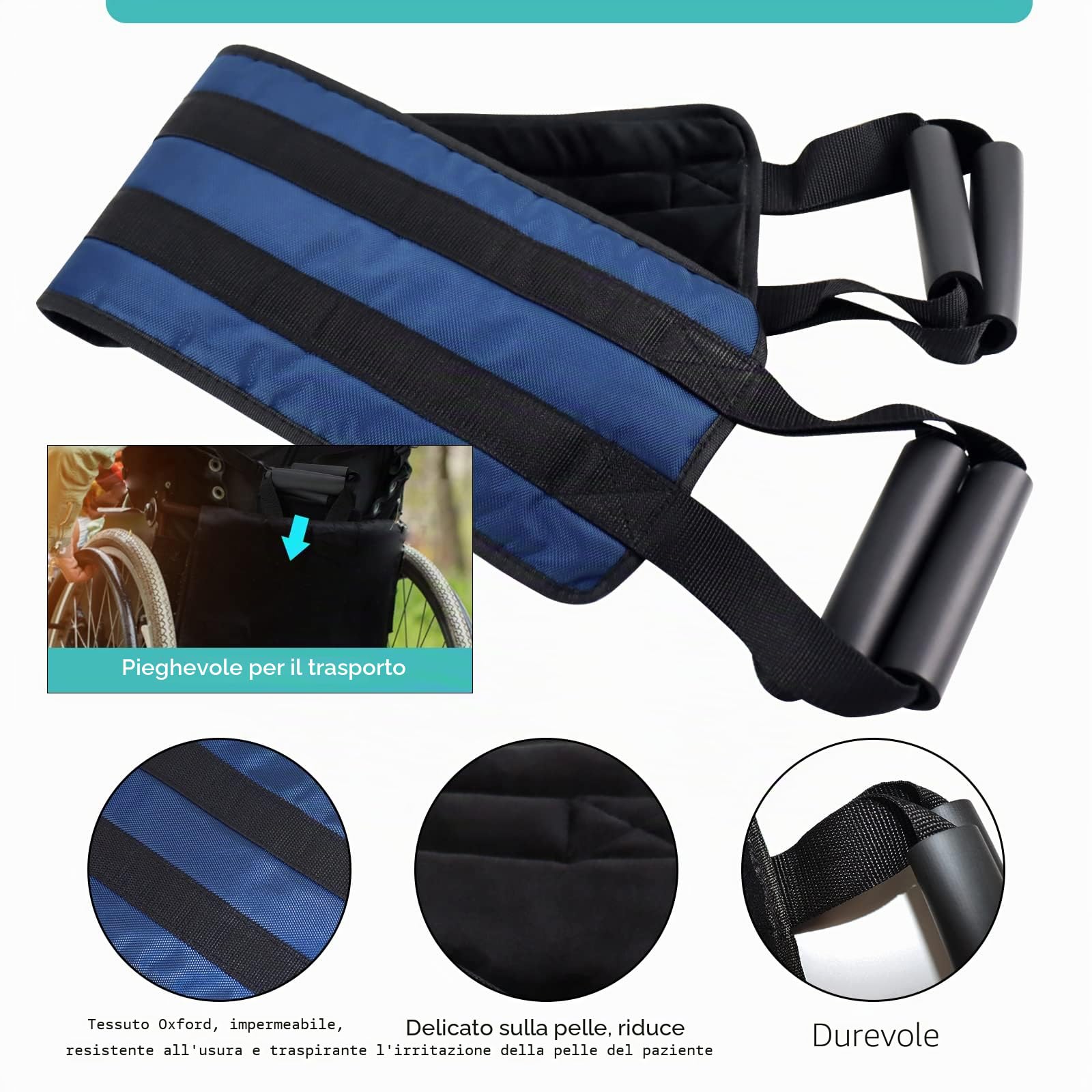 [LOSCHE] Cintura di trasferimento per pazienti, 110 cm, imbottita, per disabili, anziani, anziani, feriti, movimento sicuro in auto, sedia a rotelle, letto (blu)
