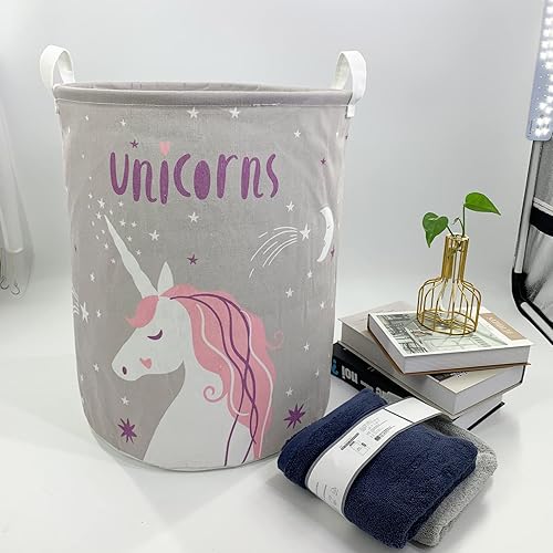 Miniatura 4 de Mziart Cesta de lavandería para niños, bonita canasta de almacenamiento plegable para guardería, caja de juguetes para niños y niñas, cesta