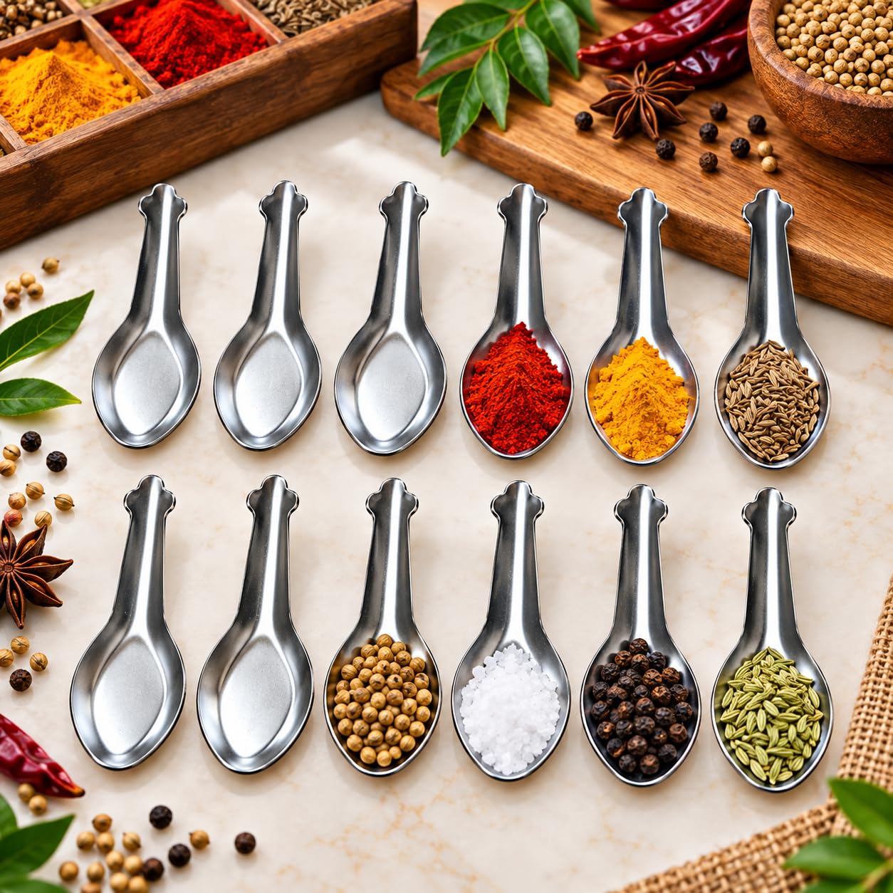 Stainless Steel Masala Spoons - Set of 12 -6 Stainless Steel Masala Spoons - Set of 12 -6