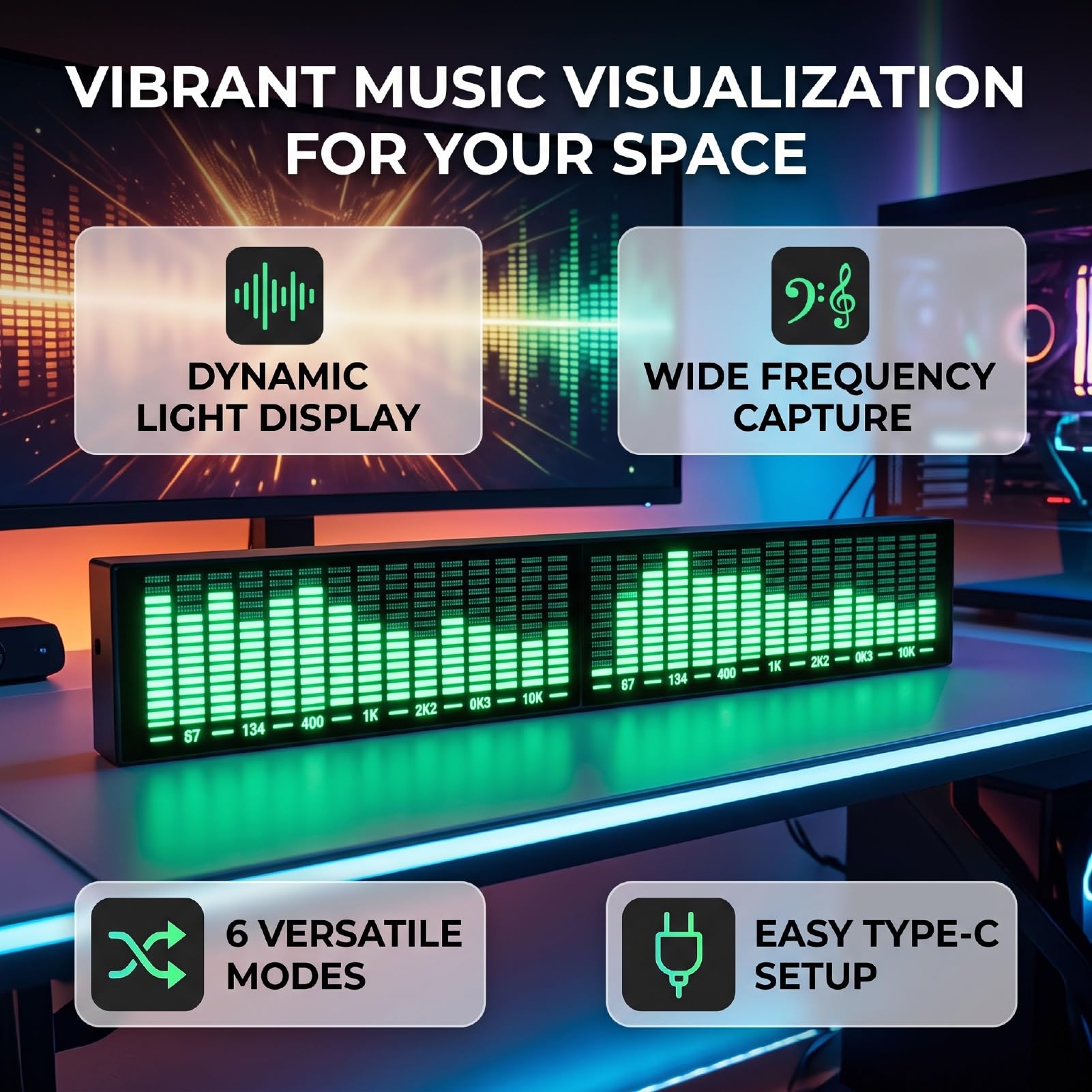 Analizator Widma Audio, Wizualizator Muzyki LED 57 Hz-16 KHz