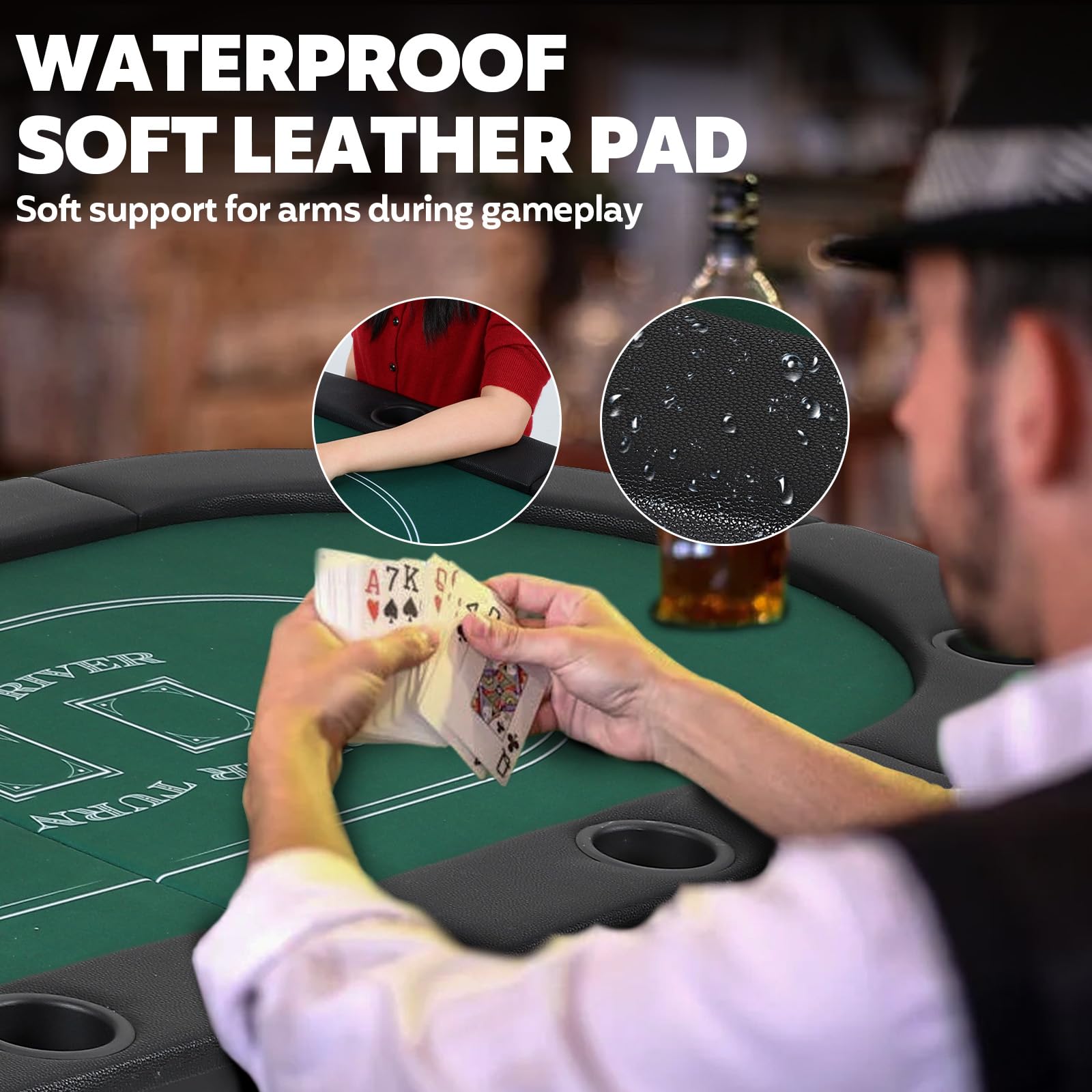 FAHKNS Mesa de póquer plegable para 8 jugadores, mesa de póquer plegable de 183,9 cm, mesa de blackjack de Texas, mesa de juegos para casino, mesa de juegos portátil plegable con soporte para bebidas
