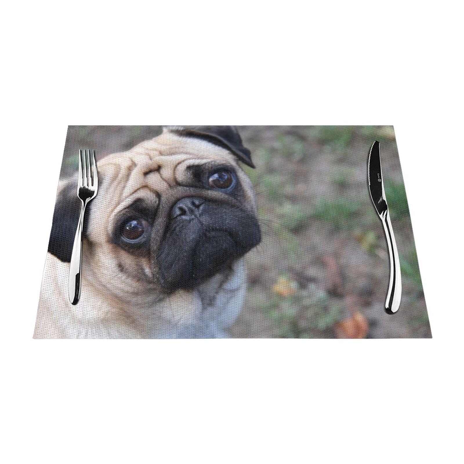 PVC Placemat Set of 1 PCS, 45x30 CM, Pug dog Printed Non-Slip Heat Resistant Place Mats for Kitchen Dining Table Indoor Outdoor