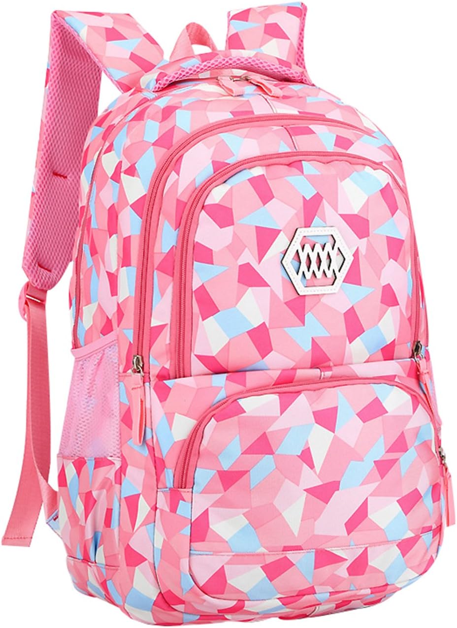 Girl Geometric Printed Primary Junior High University School Bag Bookbag Backpack(2# Pink,35 L)