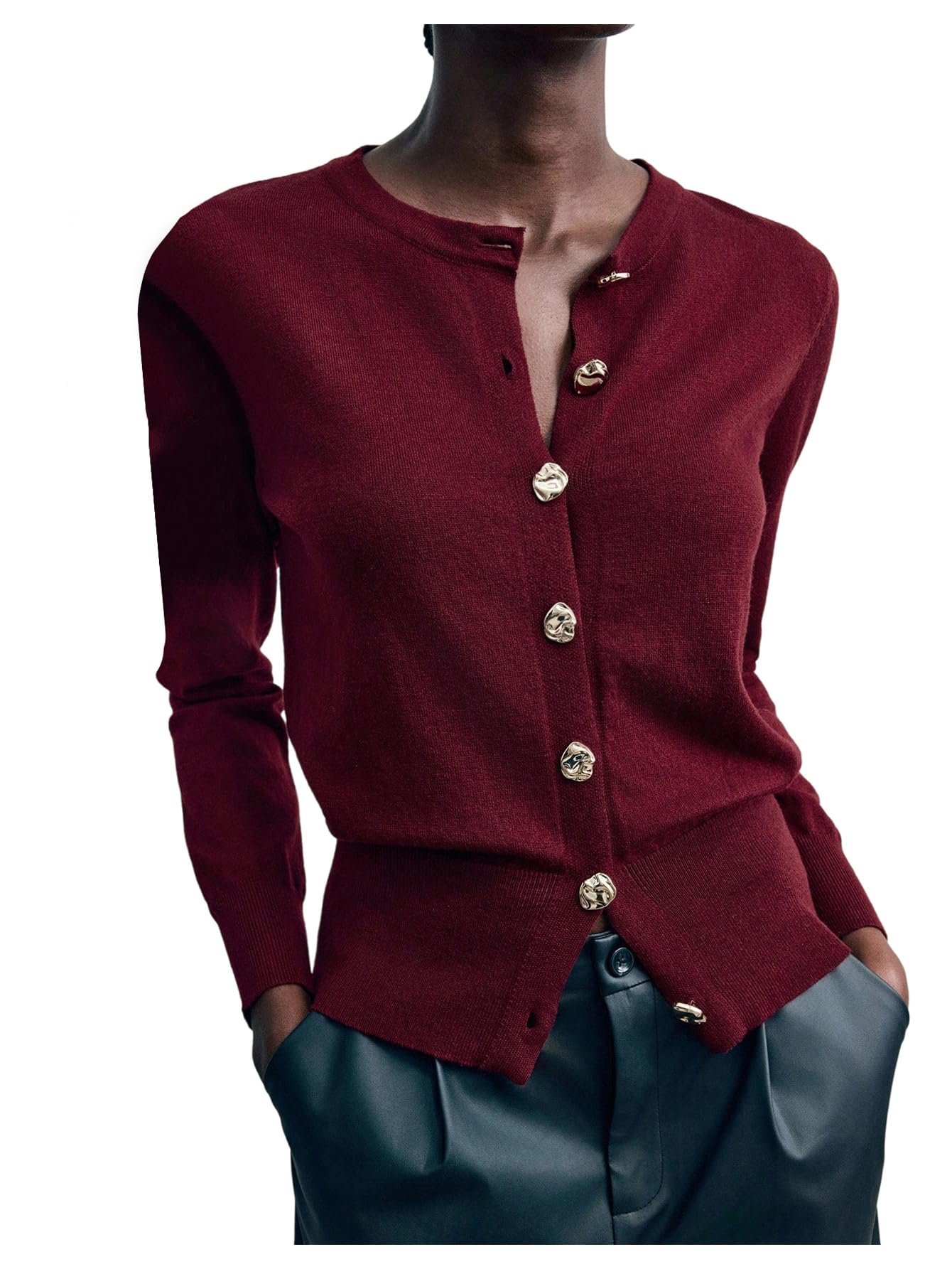 GORGLITTER Womens Wool Button Up Lightweight Cardigan Long Sleeve Business Casual Sweaters Old Money Fall Clothes