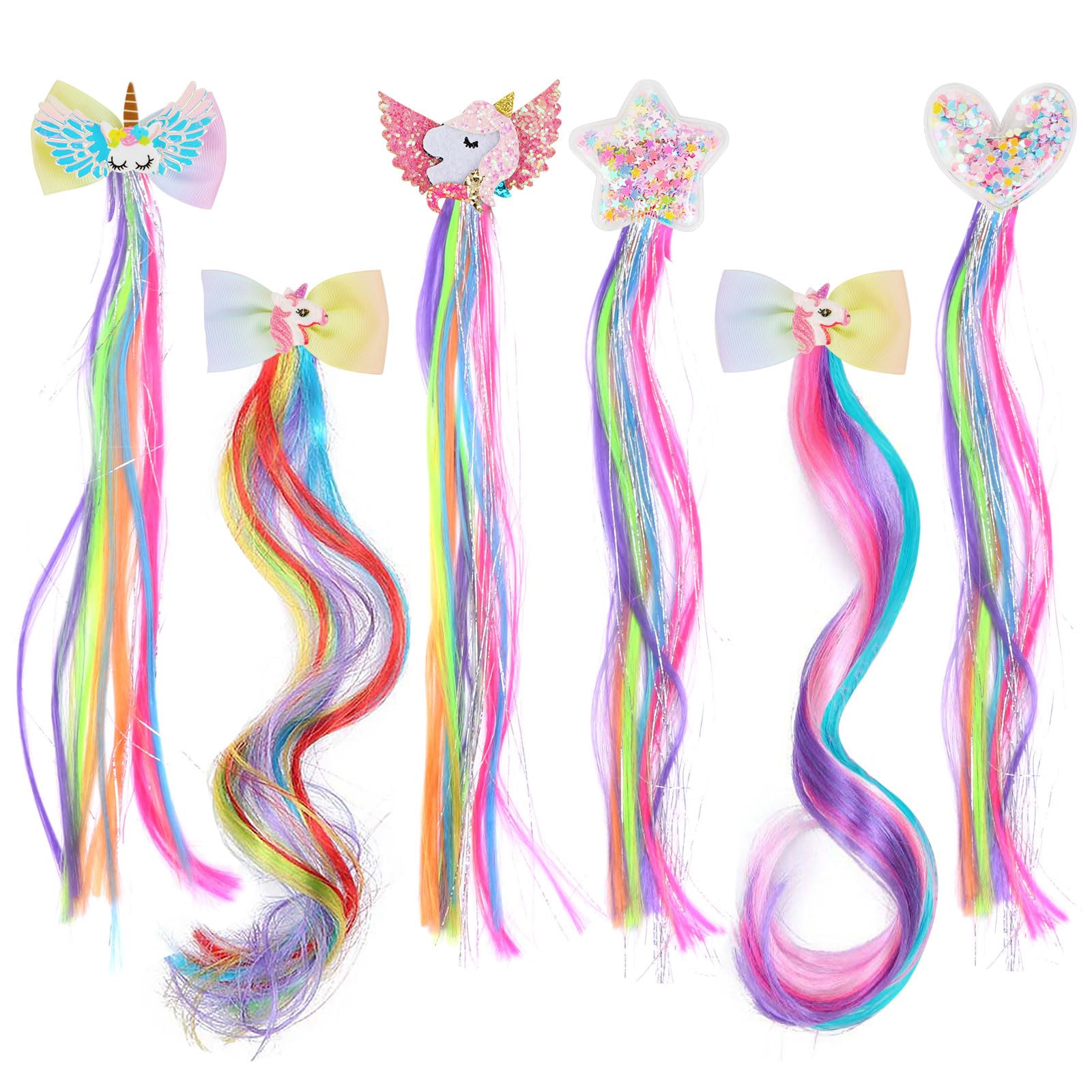 VGMANNTA 6PCS Extensiones de Trenzas de Colores para el Pelo Extensiones de Clip de Pelo Lacio Brillantes para el Pelo Accesorios Pelo Niña Trenzas Postizas para Cosplay Escolar Fiesta