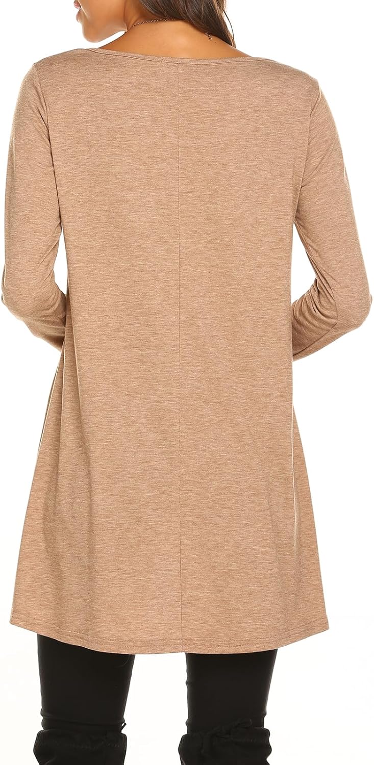 Poetsky Women's Long Sleeve Solid Color Tunic Tops Layered Casual Loose Blouse Shirts - Image 5