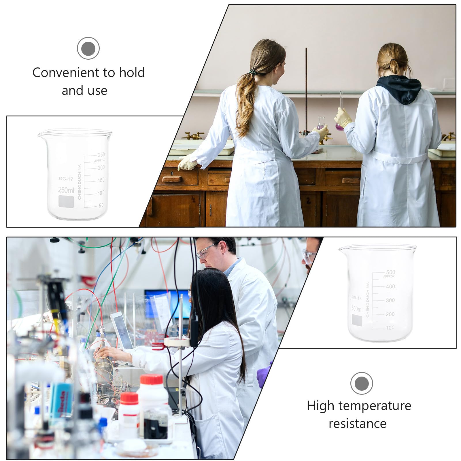 Vasos de Precipitado de Vidrio 5 Piezas para Laboratorio | Vasos de Vidrio, Porta Líquidos a Escala, Graduados, Vaso de Transparente, Taza Medidora Decoracion Colegio