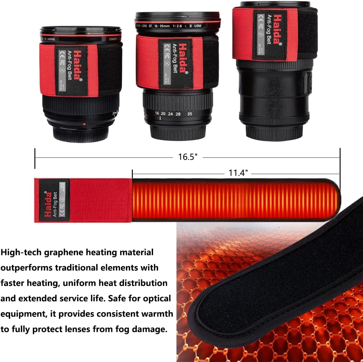 Haida Lens Dew Heater Strip, Lens Warmer, Dew Heater for Telescope Lens Heating defogging and dehumidification, USB with 3 Heat Settings for Telescope,Camera (Red)
