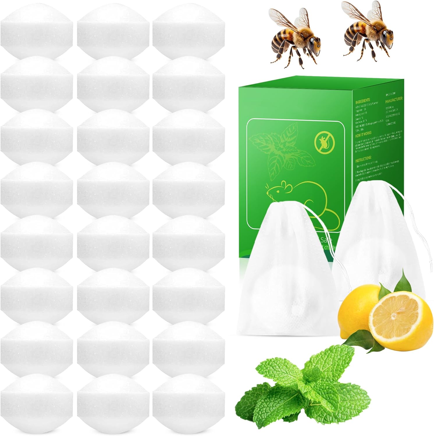 24 Pcs Natural Peppermint Oil Wasp and Bee Repellent, Carpenter Bee Repellent for Yellow Jackets, Hornets, Mud Wasps Deterrent for Indoor Outdoor Patio Garden Porch, Pet and Human Safe