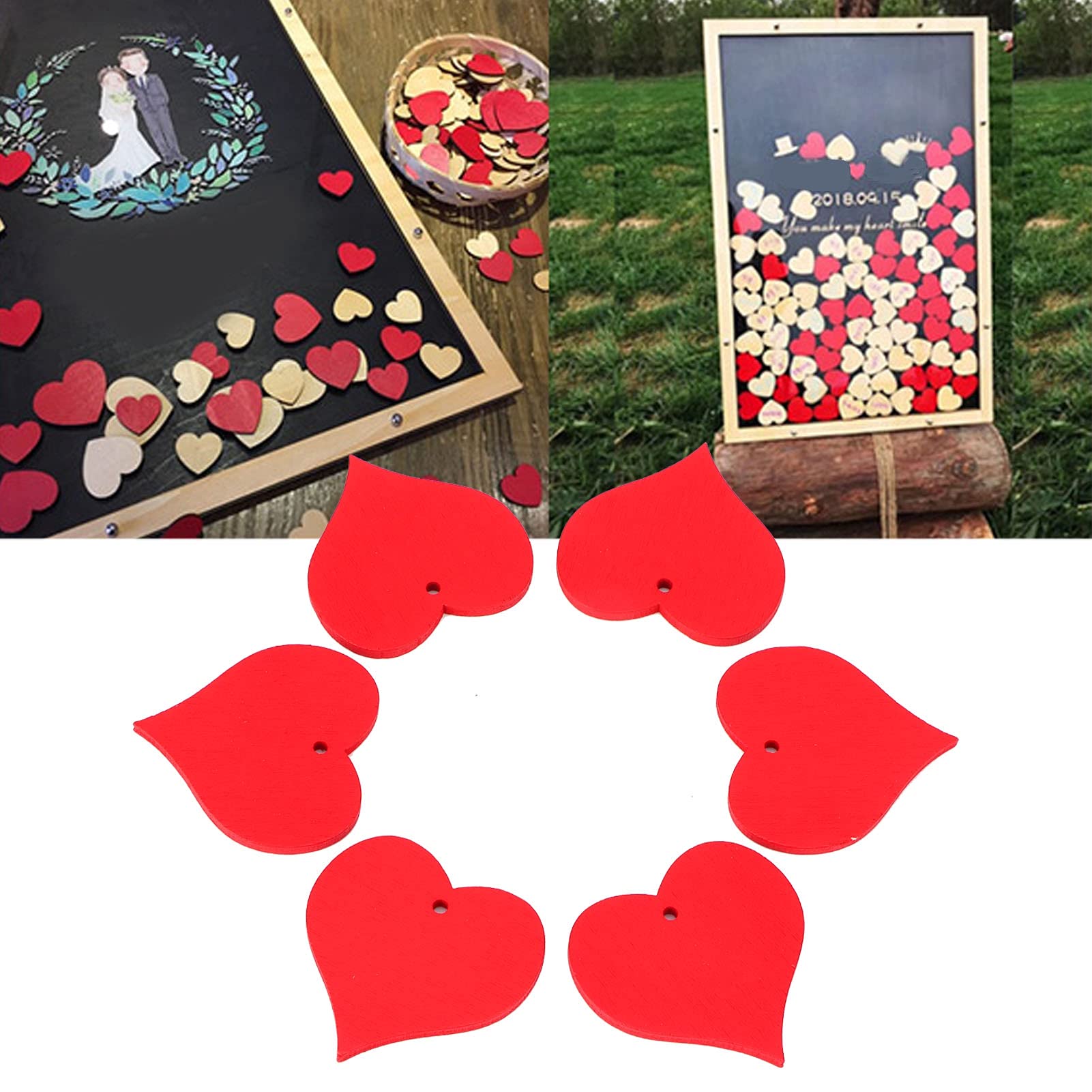 HERCHR Fette di Legno del Cuore da 100 Pezzi, Ornamenti in Legno Non finiti appesi Fai da Te Etichette in Legno per San Valentino, Matrimonio, Festa