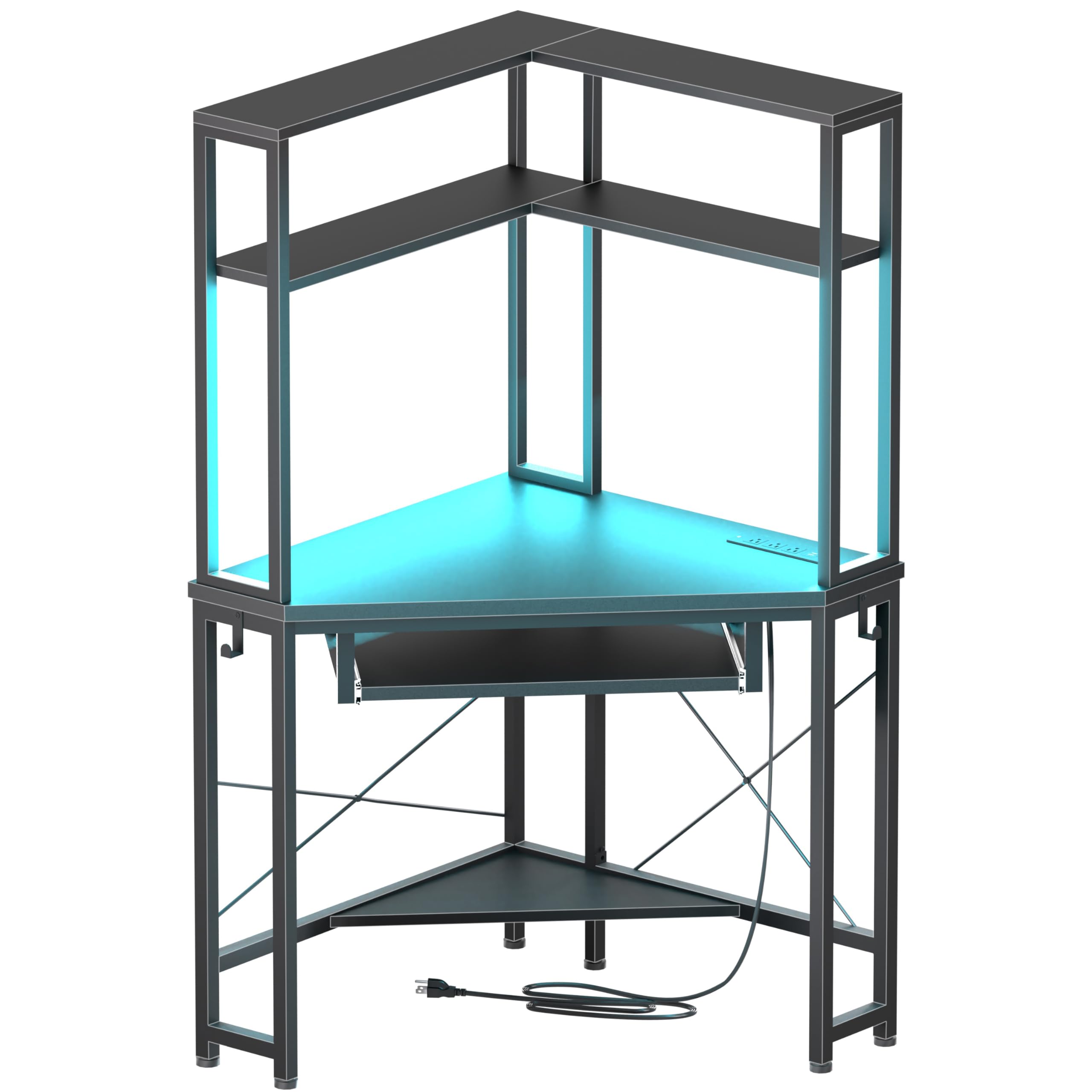 Uniheim Corner Desk with Hutch and LED Lights, Corner Computer Desk with Keyboard Tray and Monitor Stand, Small Computer Desk for Small Spaces, Home