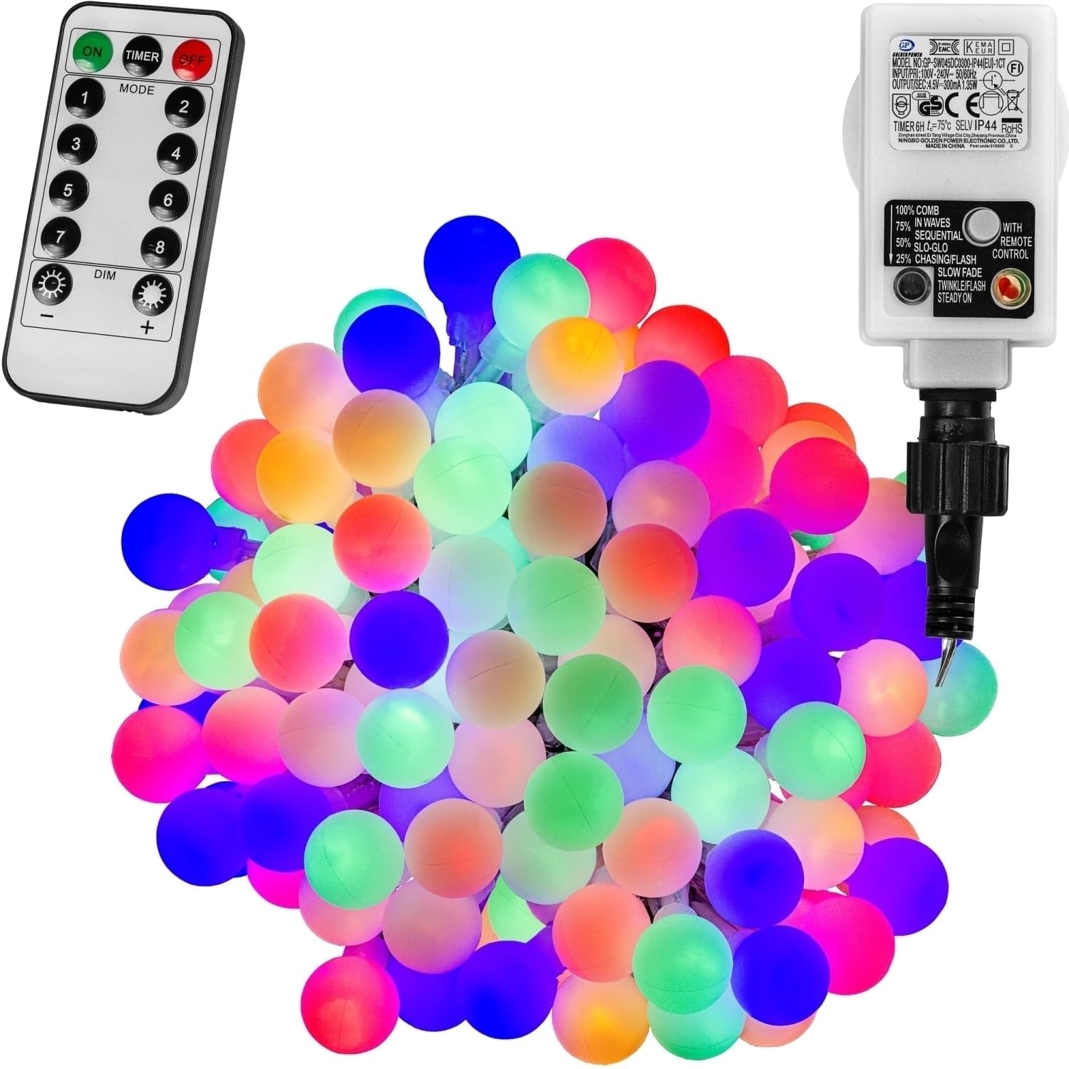 LED Lichterkette Mit Rillenkugeln – 6,5 M, 50 LEDs Bunt, 8 Modi, IP44 Für Innen & Außen
