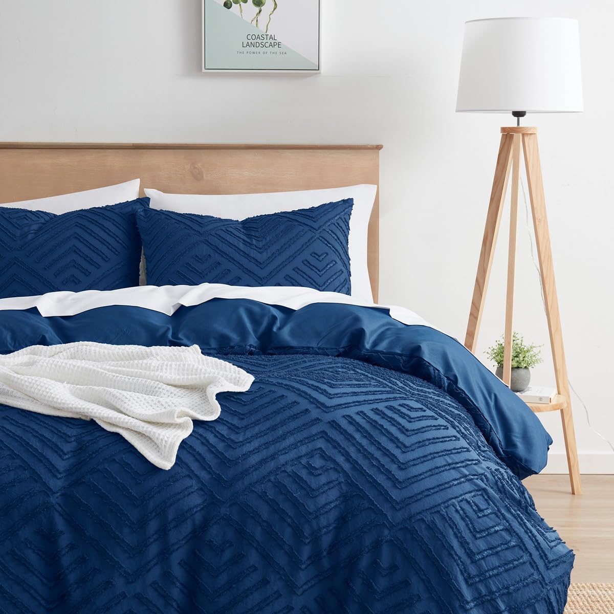 Hearth &amp; Harbor Boho Twin Duvet Cover - Boho Bedding Navy, Textured Duvet Cover Set, Double Brushed with Zipper Closure, 1 Set 68x90 inches and 1 Pillow Sham