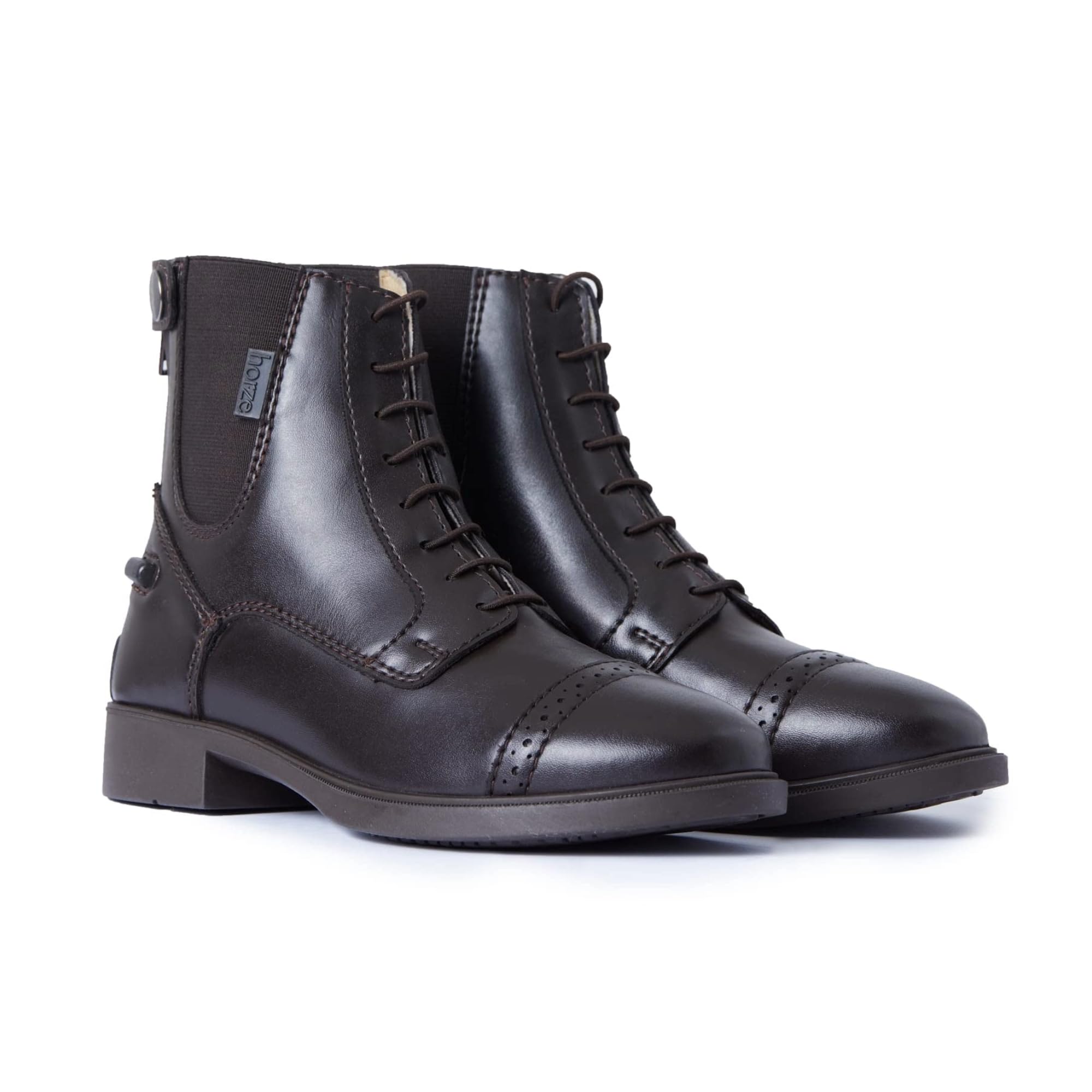 HORZE Botines de Montar Kilkenny de Cuero sintético con Cremallera en la Parte Trasera y Cordones elásticos, Negros, Adultos y Junior, Todas Las Tallas, Marrón, 42