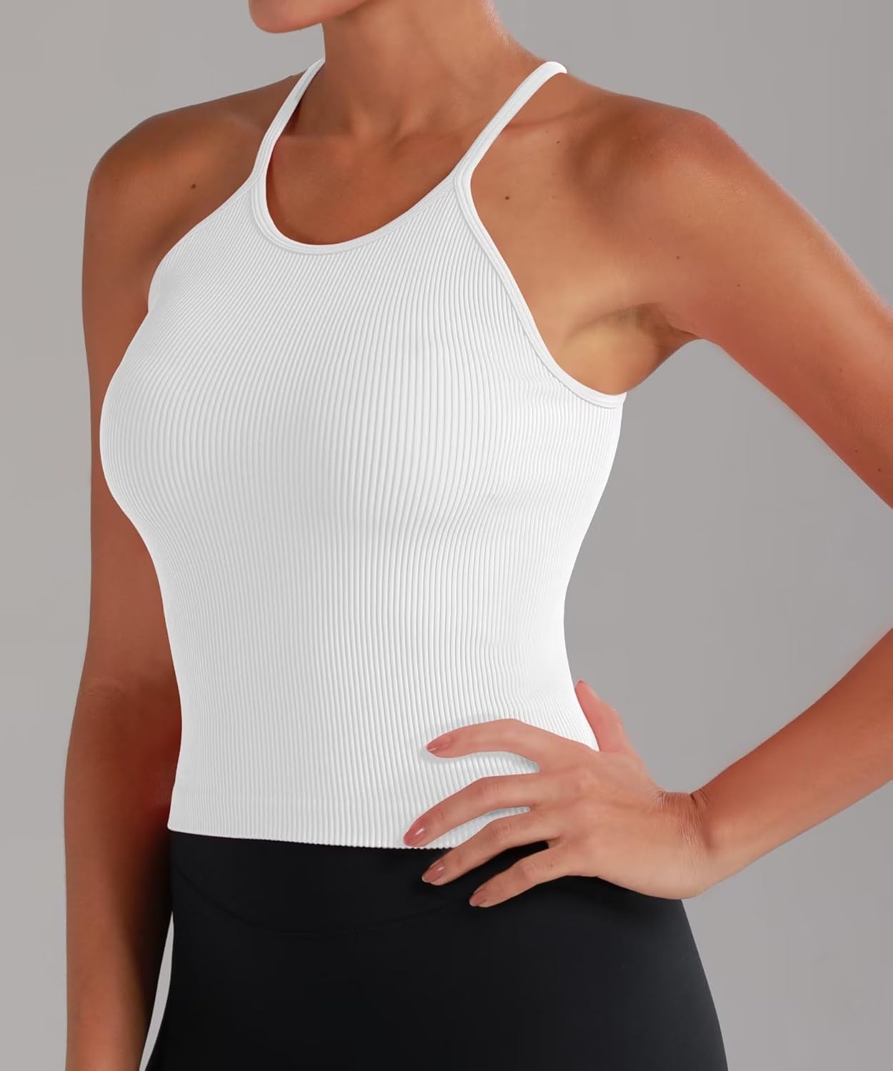 Sunzel Free to Be Tank, Crop Ribbed Tank Tops Seamless Racerback Camisoles No pad Camis Cropped Workout Gym Yoga Brami