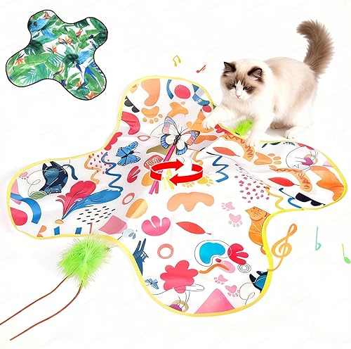 Juguetes para gatos de interior, juguetes interactivos 4 en 1 para gatos recargables con mariposa, plumas, setaria viridis, animal real chirriante,