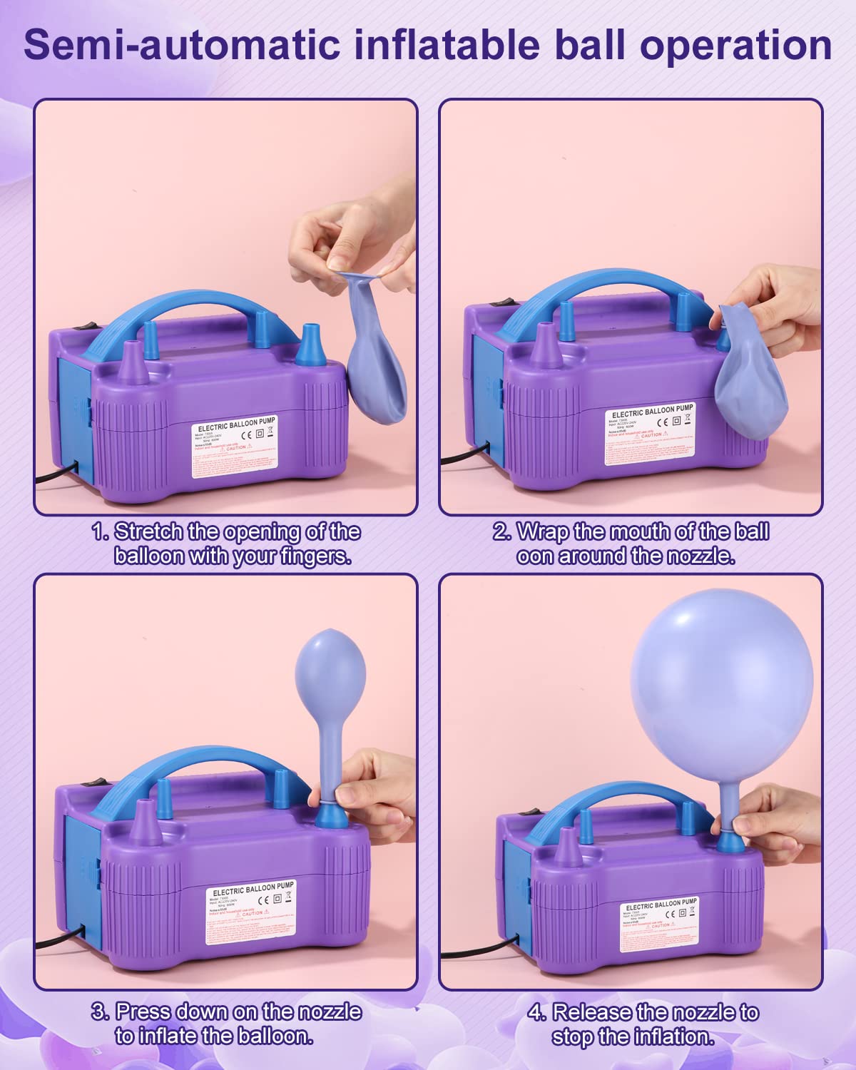 Gonfiatore Elettrico Per Palloncini 600W - Doppio Ugello Con Nastro E Accessori | Per Feste, Compleanni, Matrimoni - Foto 4