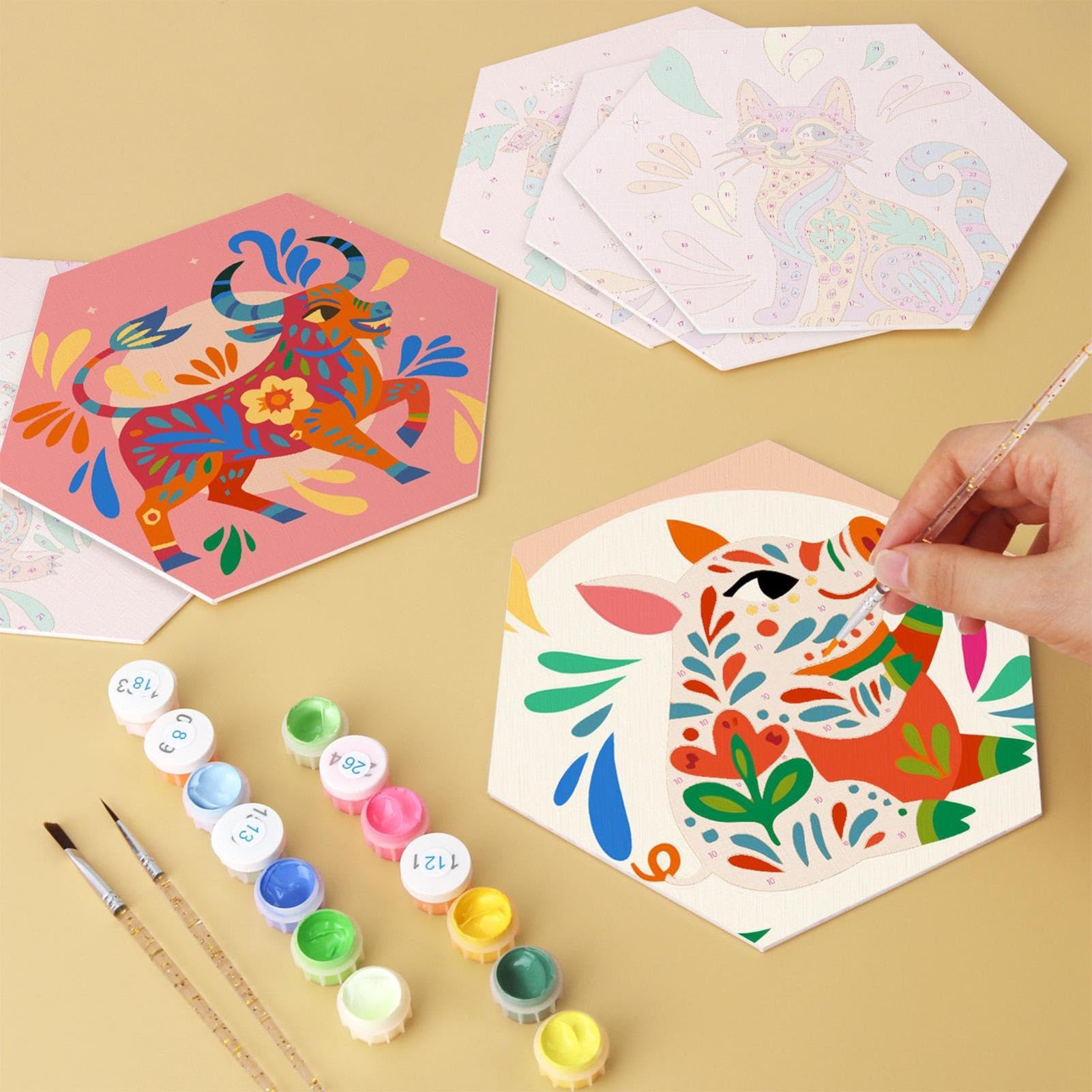 Peinture par numéros 6 pièces Animaux DIY pour débutants