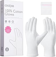Vista 1 de COOLJOB Guantes 100% Algodón, 6 Pares de Guantes de Algodón Blanco para Manos Secas Hidratantes y Eccema, Loción Nocturna, Tratamiento de Sueño