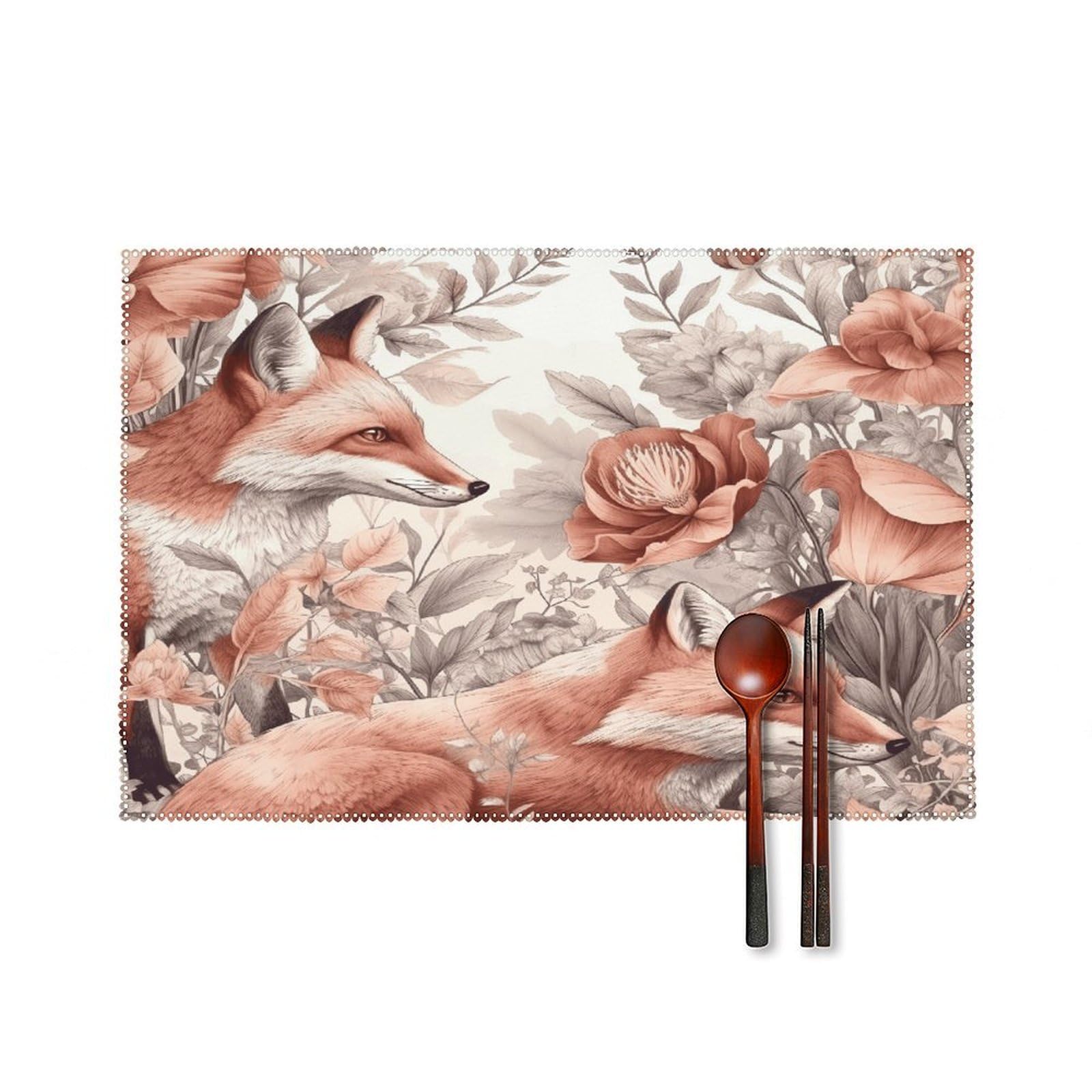 Fekiloot Style Fox And Plants Placemats Set Of 6,Table Mat