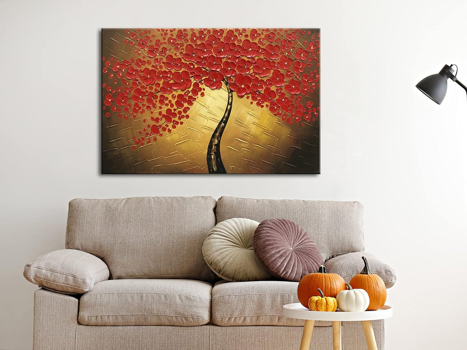 Wieco Art Red Flowers Oil Paintings Reproduction on Canvas Wall Art Ready to Hang for Bedroom Kitchen Decoration Large Modern 100% Hand Painted Stretched and Framed Pretty Abstract Floral Artwork