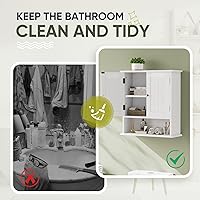 Vista 7 de Smuxee Gabinete de Baño Blanco Montado en la Pared, Pequeño Botiquín de Medicina para Baño con 2 Puertas Estantes Ajustables, Gabinete de Pared